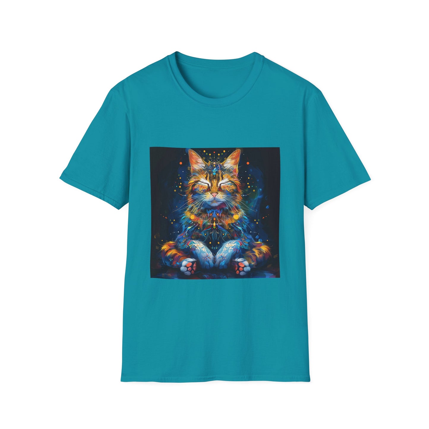 Meditating Cat Graphic Yoga Shirt, Cat Lover's Graphic Tee Graphic Unisex T- Shirt, T-Shirt Cat Lovers Gift Softstyle T-Shirt Tee Teeshirt Stylized Cat