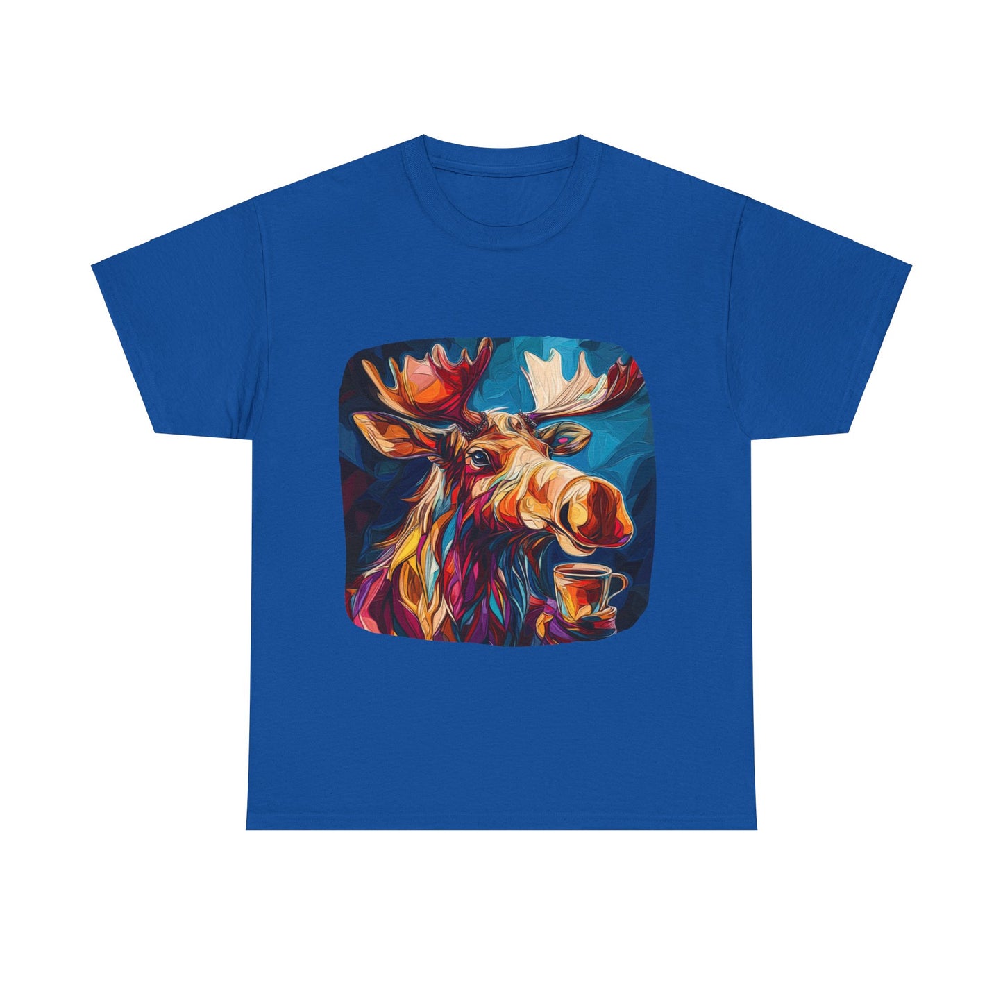 Moose and Coffee, Boho Painterly Coffee Moose - Moose Lover Unisex Heavy Cotton Tee T-Shirt