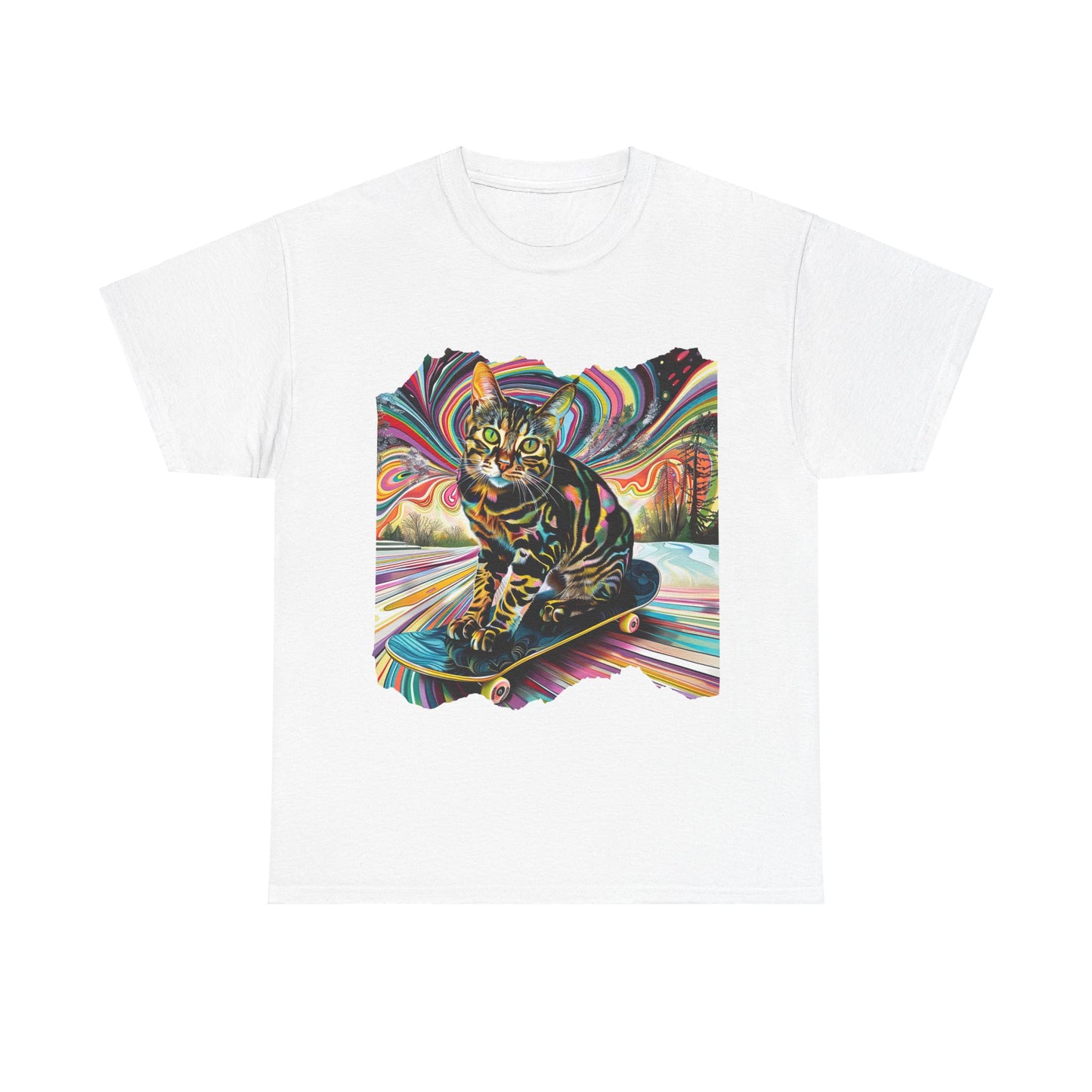 Skateboard Cat (V3) Skater Cat Art Gift - Cool Cats Unisex Heavy Cotton Tee T-Shirt