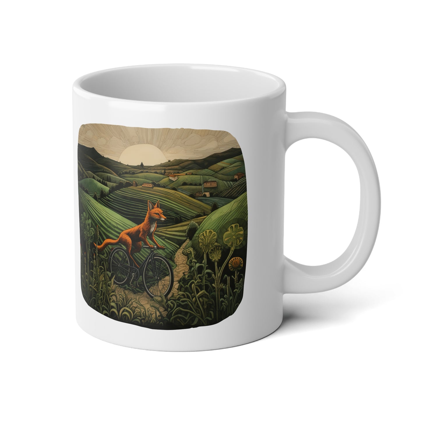 Red Fox on Cycle Gift, Christmas Fox Gift Mug, Jumbo 20 oz Mug XL Size Mug- Fox on Bicycle, Cyclist gift