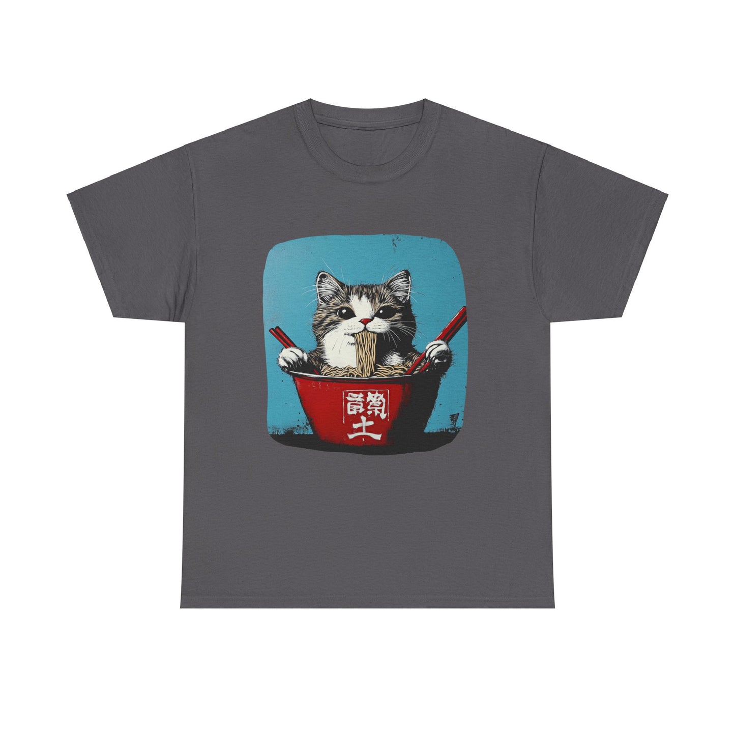 Ramen Cat (V4) Cats and Ramen, Ramen Art Gift - Cute Cats Unisex Heavy Cotton Tee T-Shirt