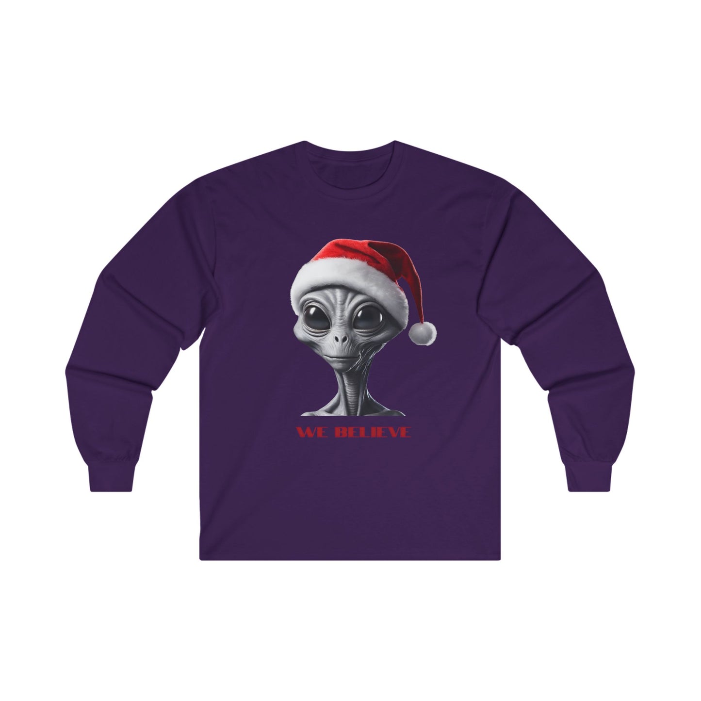 We Believe - Alien, Gray Alien, ET Grey Extraterrestrial Christmas Santa Hat Long Sleeve T-shirt "We Believe" Ultra Cotton Long Sleeve Tee T-Shirt Gift