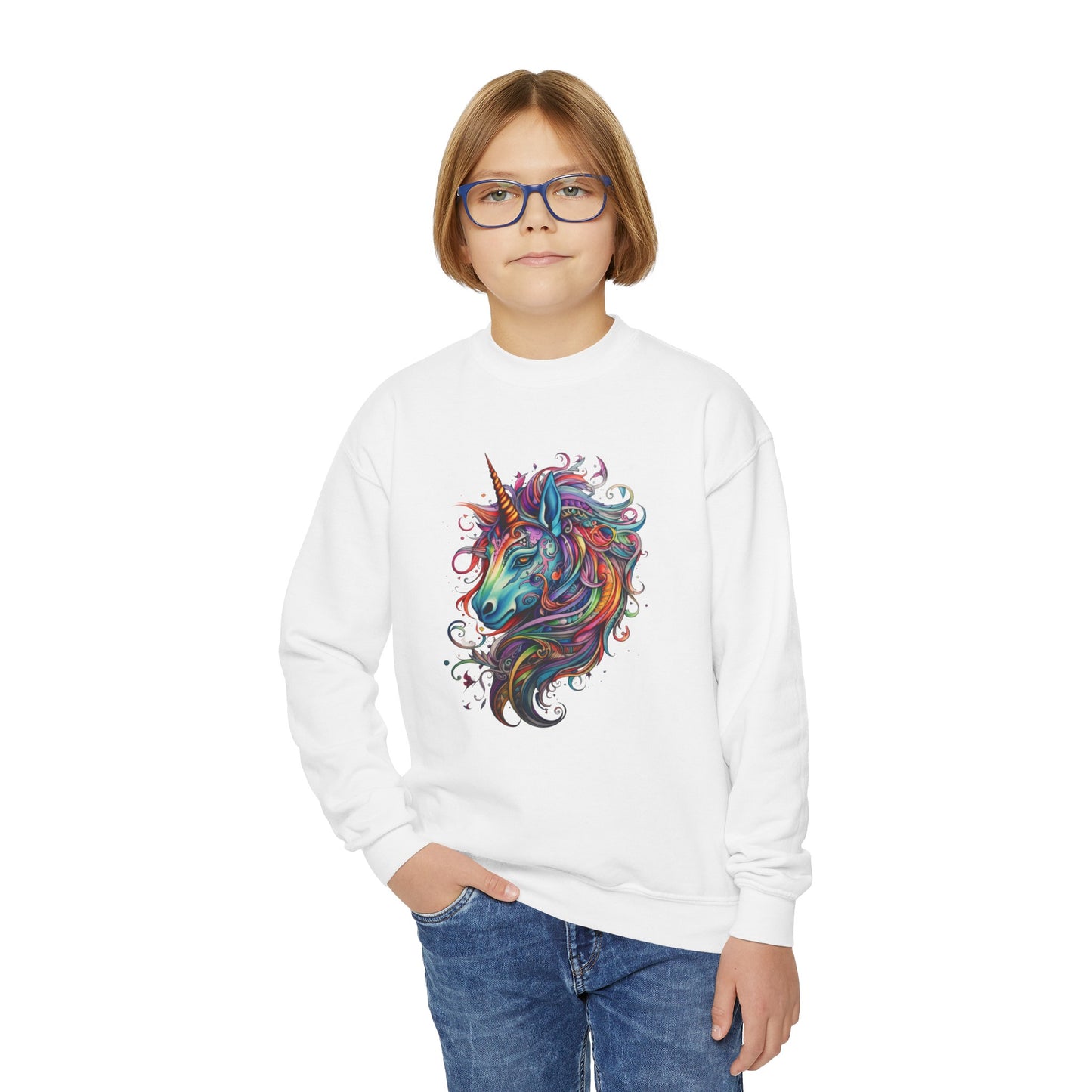 Rainbow Colors Unicorn Gifts, Unicorn Lovers, Kids, Girls, Boys Youth Crewneck Sweatshirt Magic Birthday