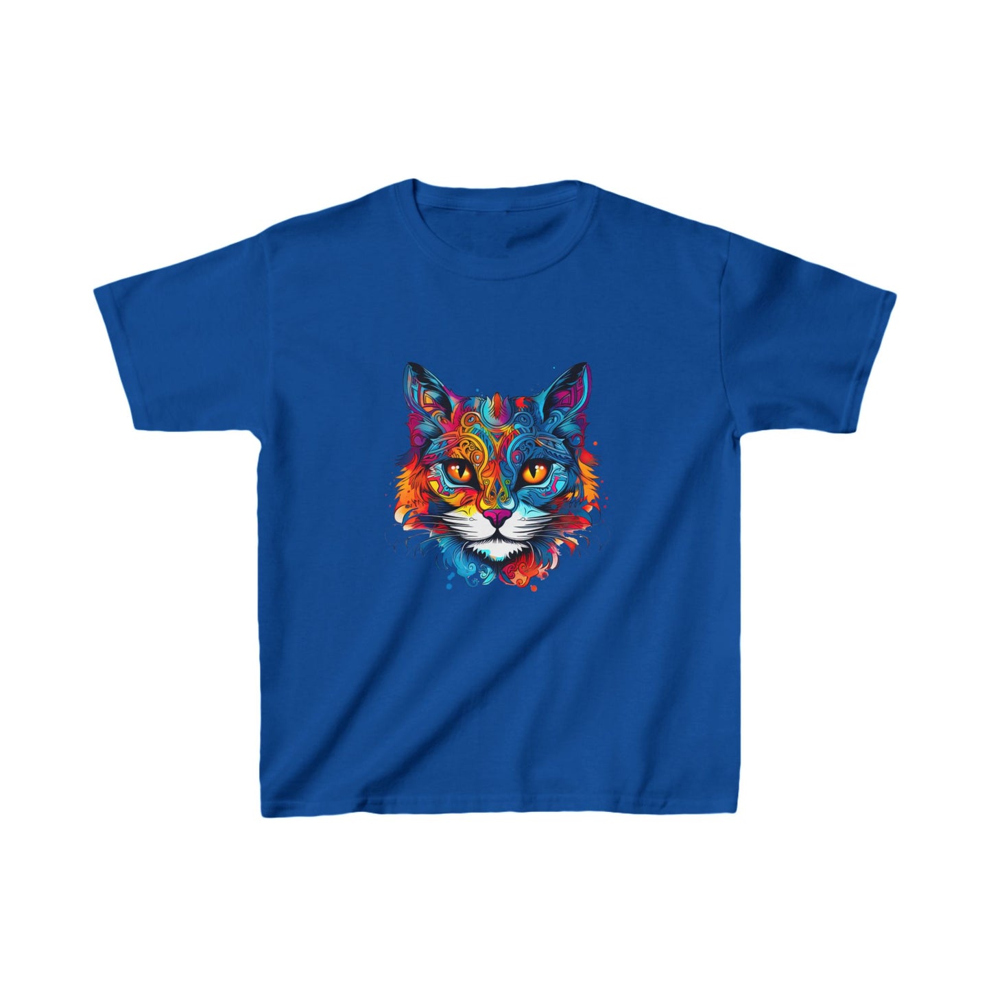 Jewel Tone Kids Cat Graphic Tee - Vibrant Cute Cat Design for Young Cat Lovers
