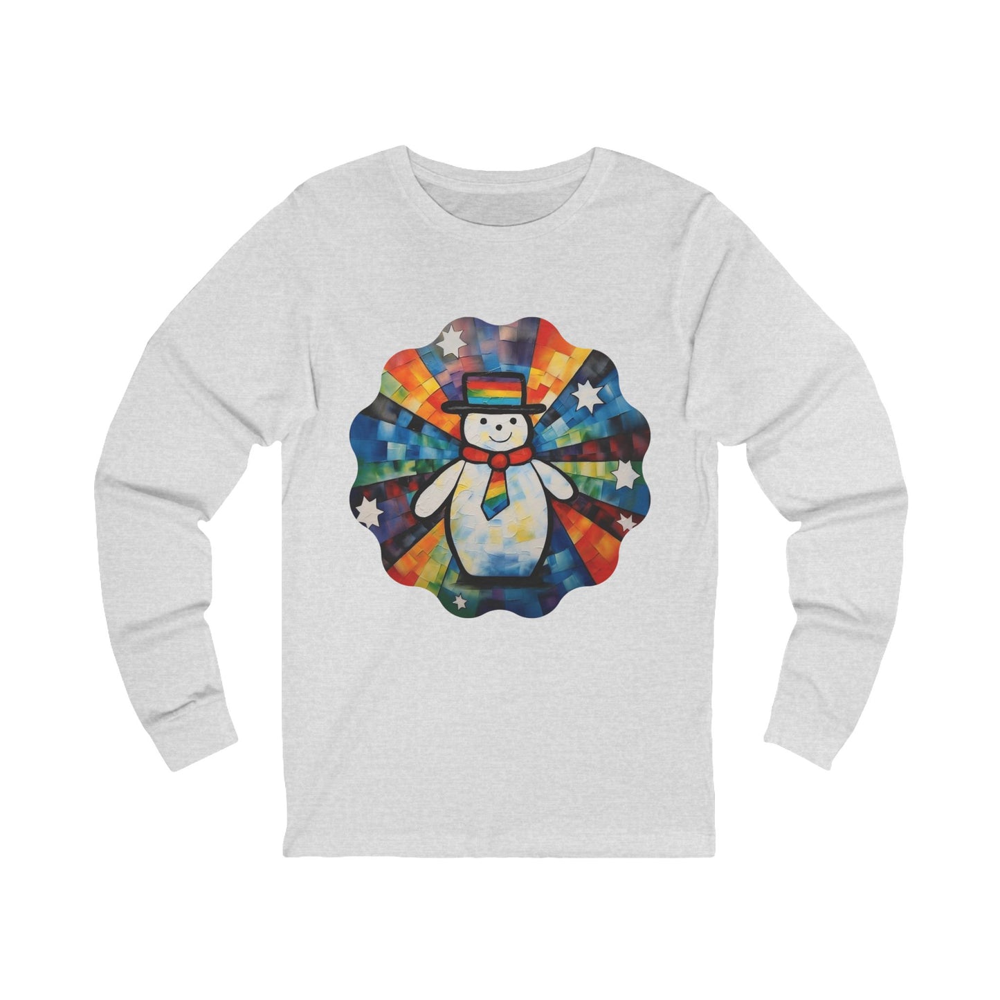 Snowman Shirt Christmas Pride Colors Christmas Gift Unisex Jersey Long Sleeve Tee Shirt, T-Shirt, Fun Colorful Snowman LGBTQ+ Gift