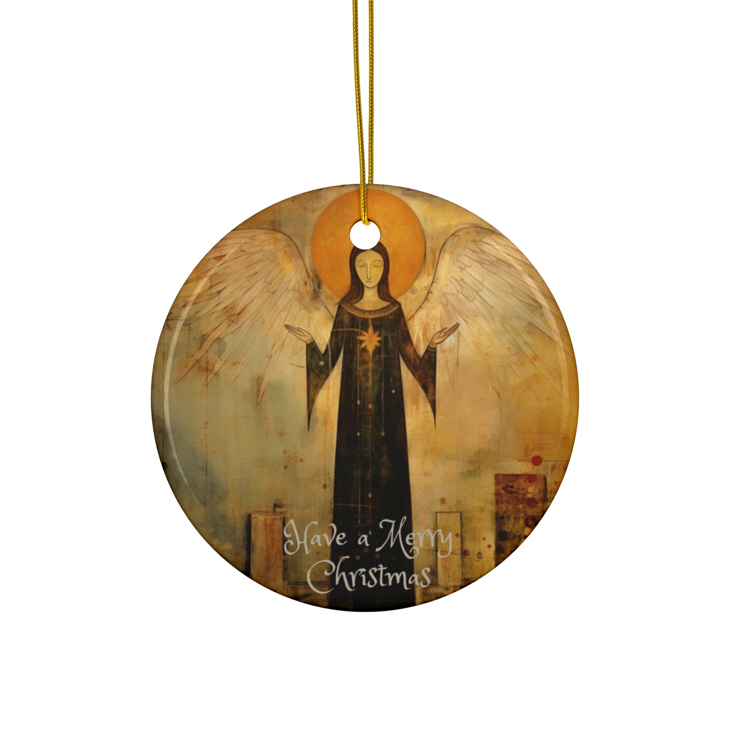 Christmas Angel, Milagro Folk Art Style Keepsake Ornament, Ceramic Ornament Mexican Milagro Angel Christmas Gift