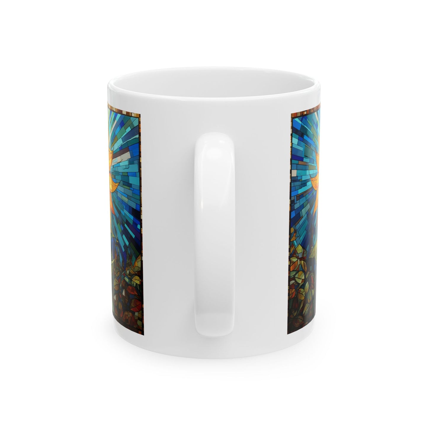 Sunflower Gift Mug, Printed Art, Sunflower - Faux Stained Glass Style, Ceramic Mug 11oz Colorful, Bright and Cheery