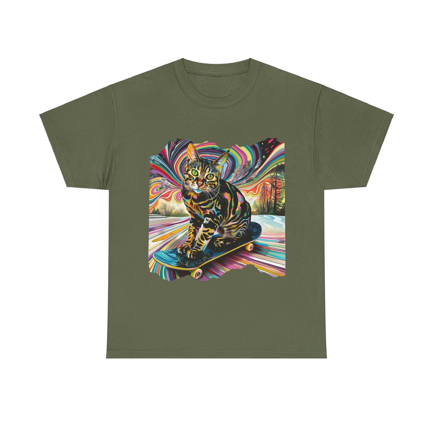Skateboard Cat (V3) Skater Cat Art Gift - Cool Cats Unisex Heavy Cotton Tee T-Shirt