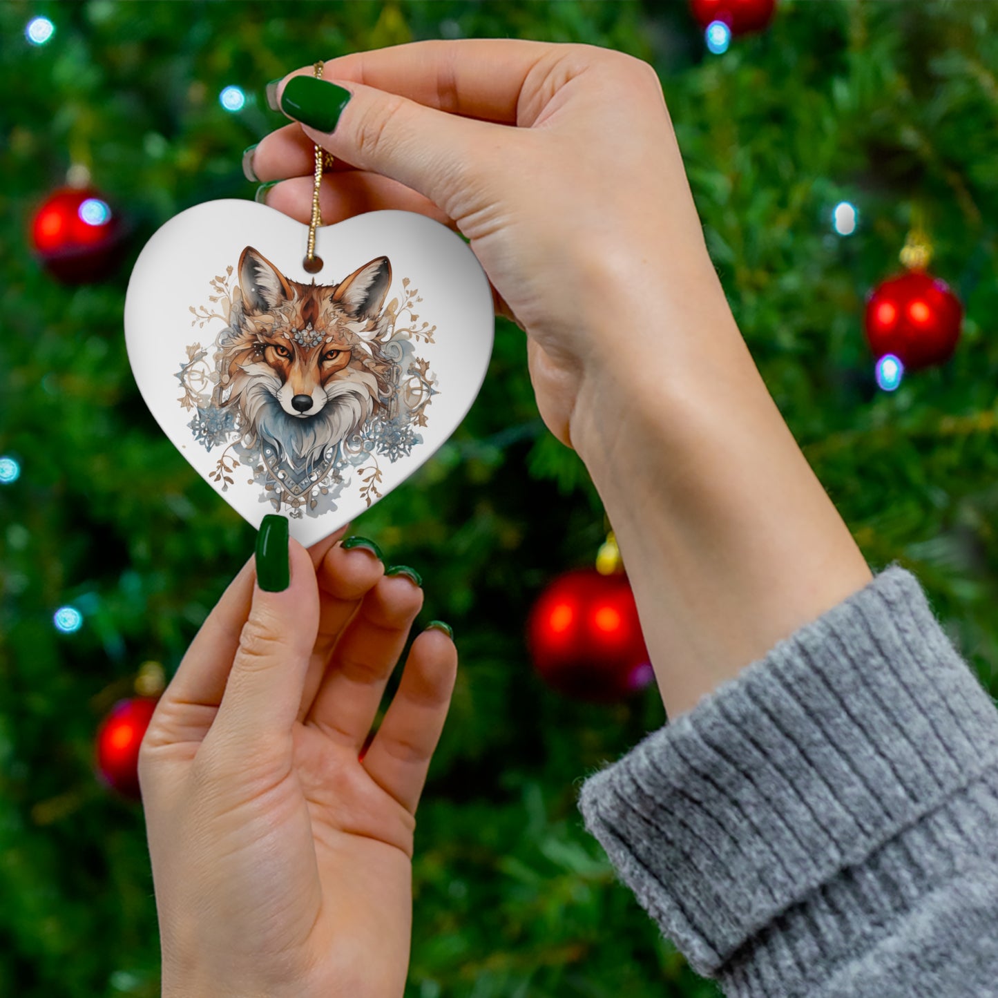 Red Fox, Holiday Fox- Christmas Fox Ceramic Christmas Ornament - Magical Fox, Spirit Medicine Ornament Gift - 4 Shapes