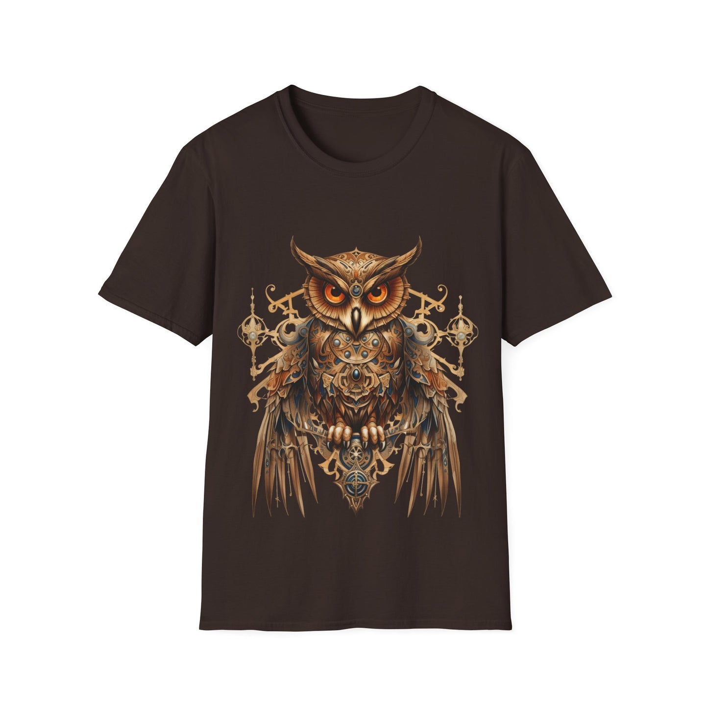 Steampunk Art Deco Style Owl II, Golden Owl Shirt, 1920's Owl Gift Unisex Tee Shirt, T-Shirt Softstyle T-Shirt Tee Teeshirt