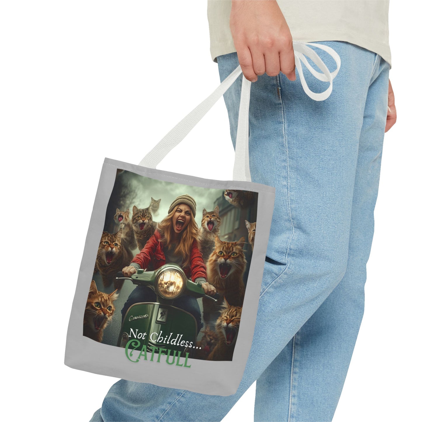 "Not Childless... Catfull" Cat Lady Tote Bag Childless Cat Lady Tote Bag (AOP)