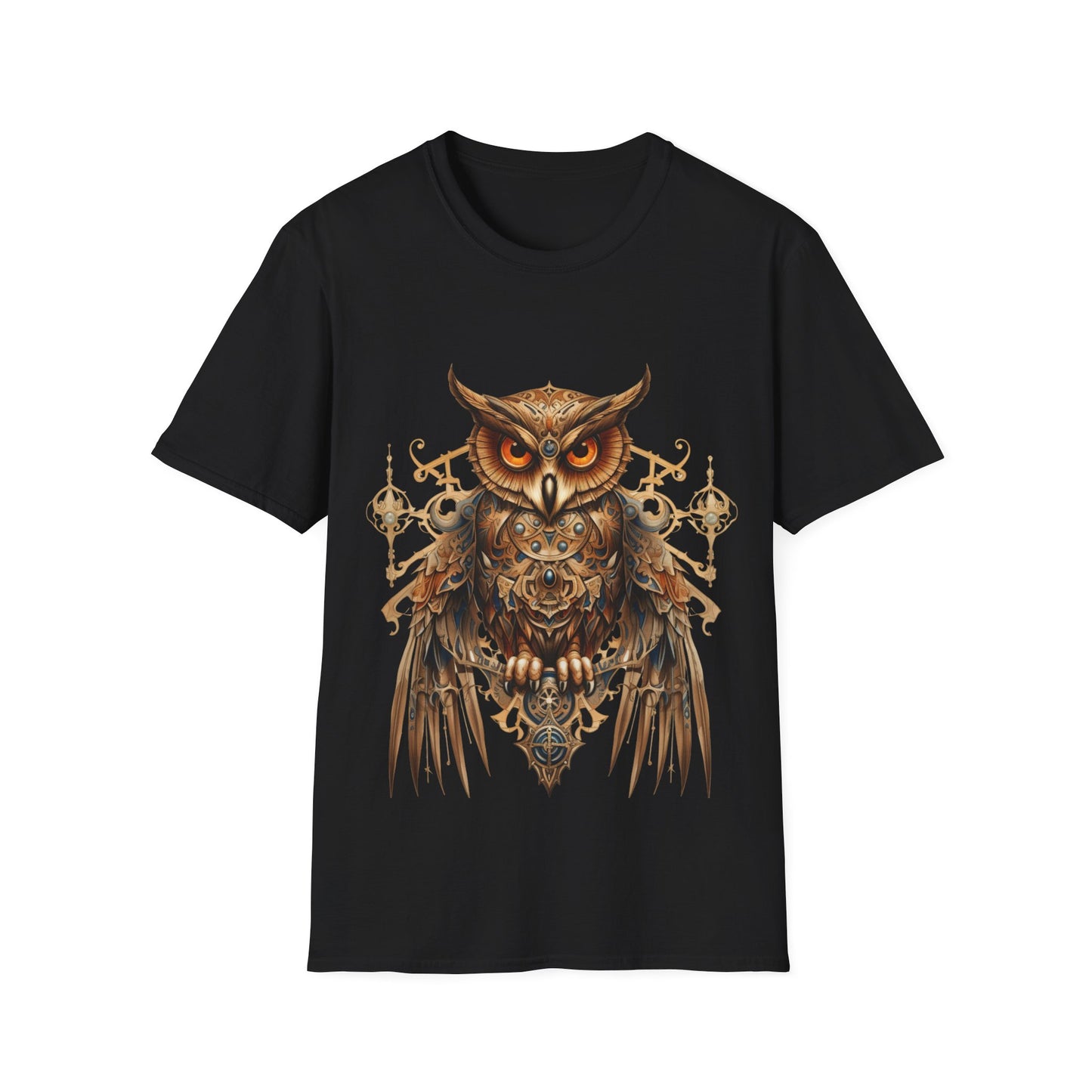 Steampunk Art Deco Style Owl II, Golden Owl Shirt, 1920's Owl Gift Unisex Tee Shirt, T-Shirt Softstyle T-Shirt Tee Teeshirt