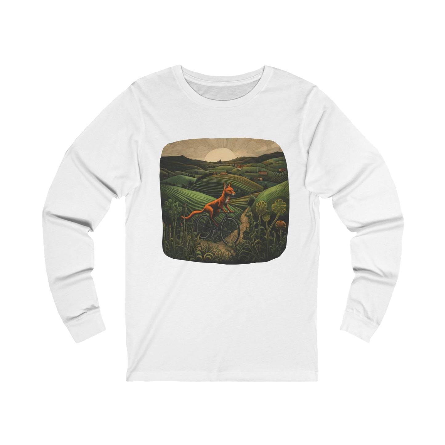 Red Fox on a Bicycle- Fox or Cycling Lover's Cycle Gear - Unisex Jersey Long Sleeve Tee Shirt, T-Shirt, Fox Lovers Gift