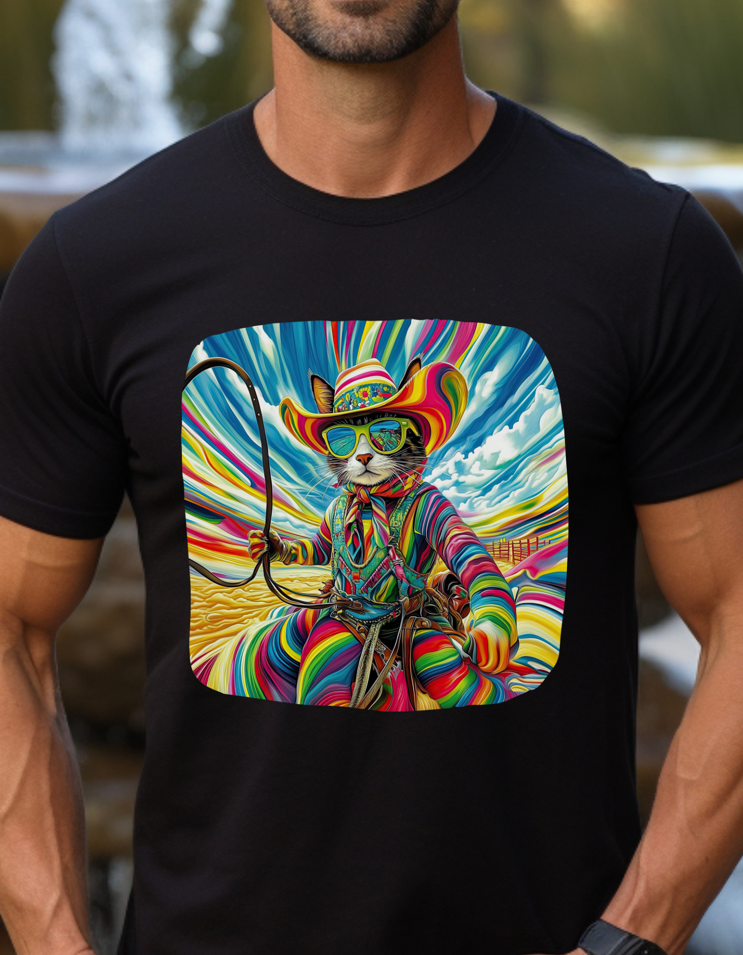 Rodeo Star Cowboy, Cattle Rancher Cat Shirt - Graphic T- Cat Art Gift - Cool Cats Unisex Heavy Cotton Tee T-Shirt