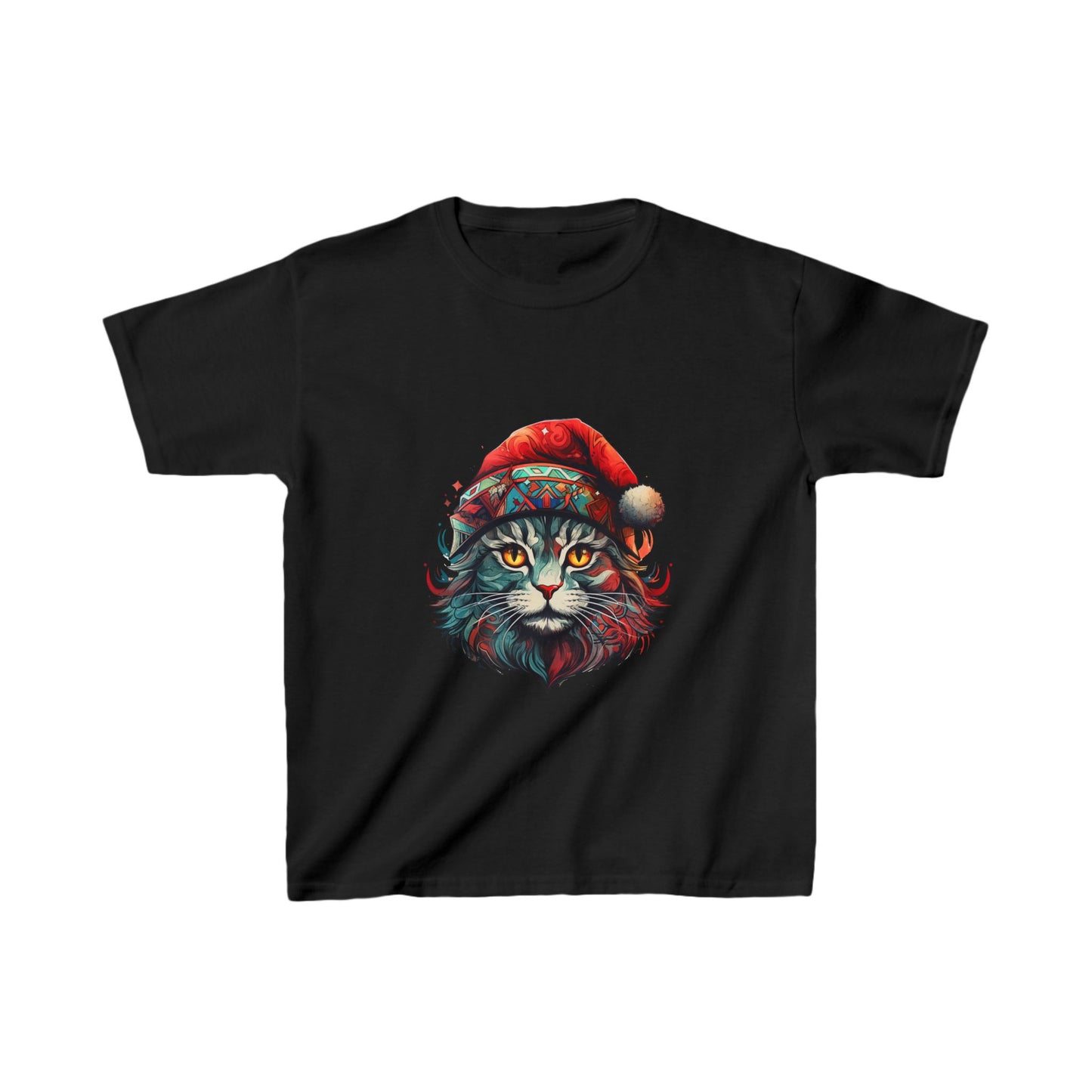 Cat with Santa Hat, Kids Cat Graphic Tee - Adorable Santa Cat Design for Young Cat Lovers