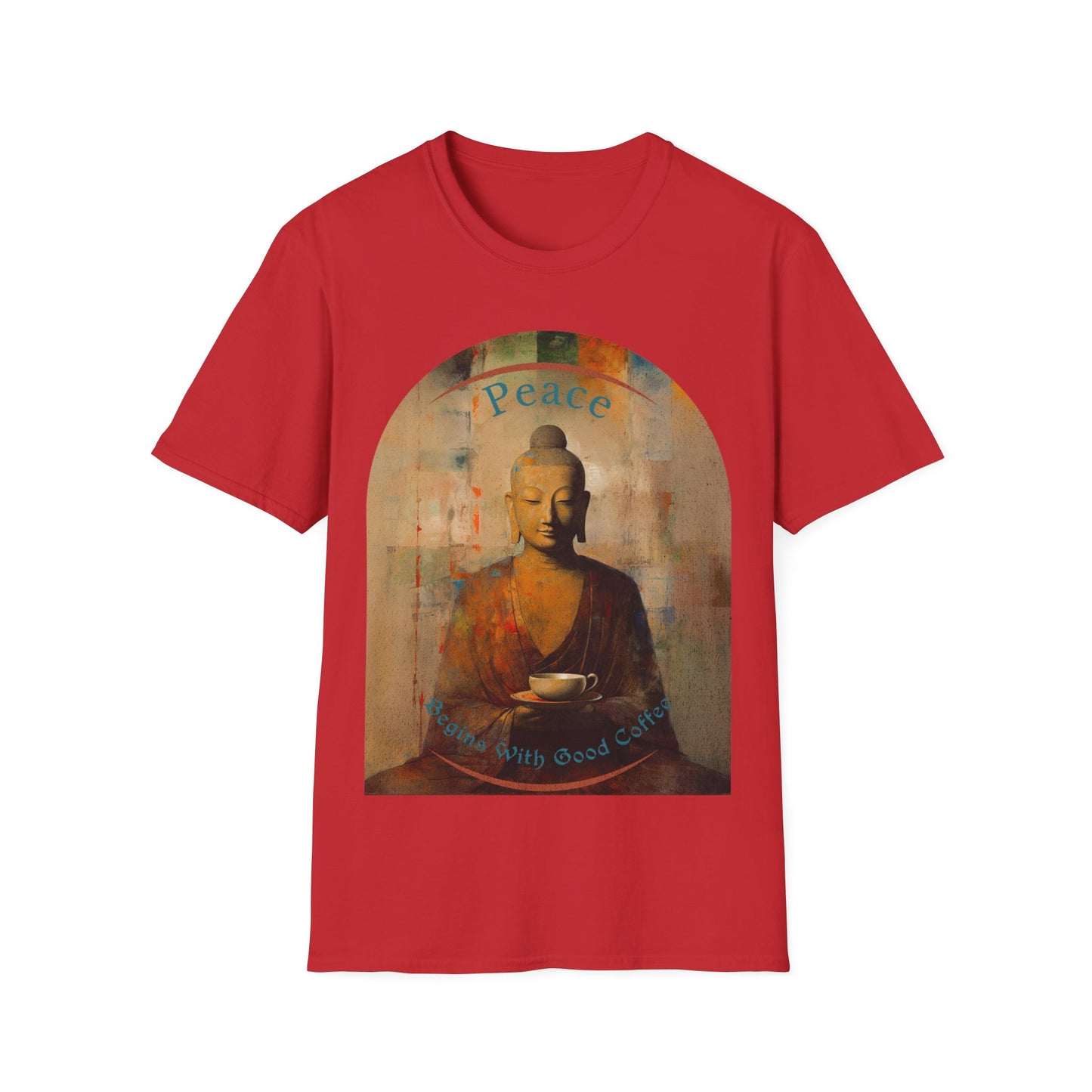 Coffee Lover Peace Gift, Peace Begins with Good Coffee Buda Buddha Budda Unisex Jersey Short Sleeve Tee Shirt, Softstyle T-Shirt Men Woman