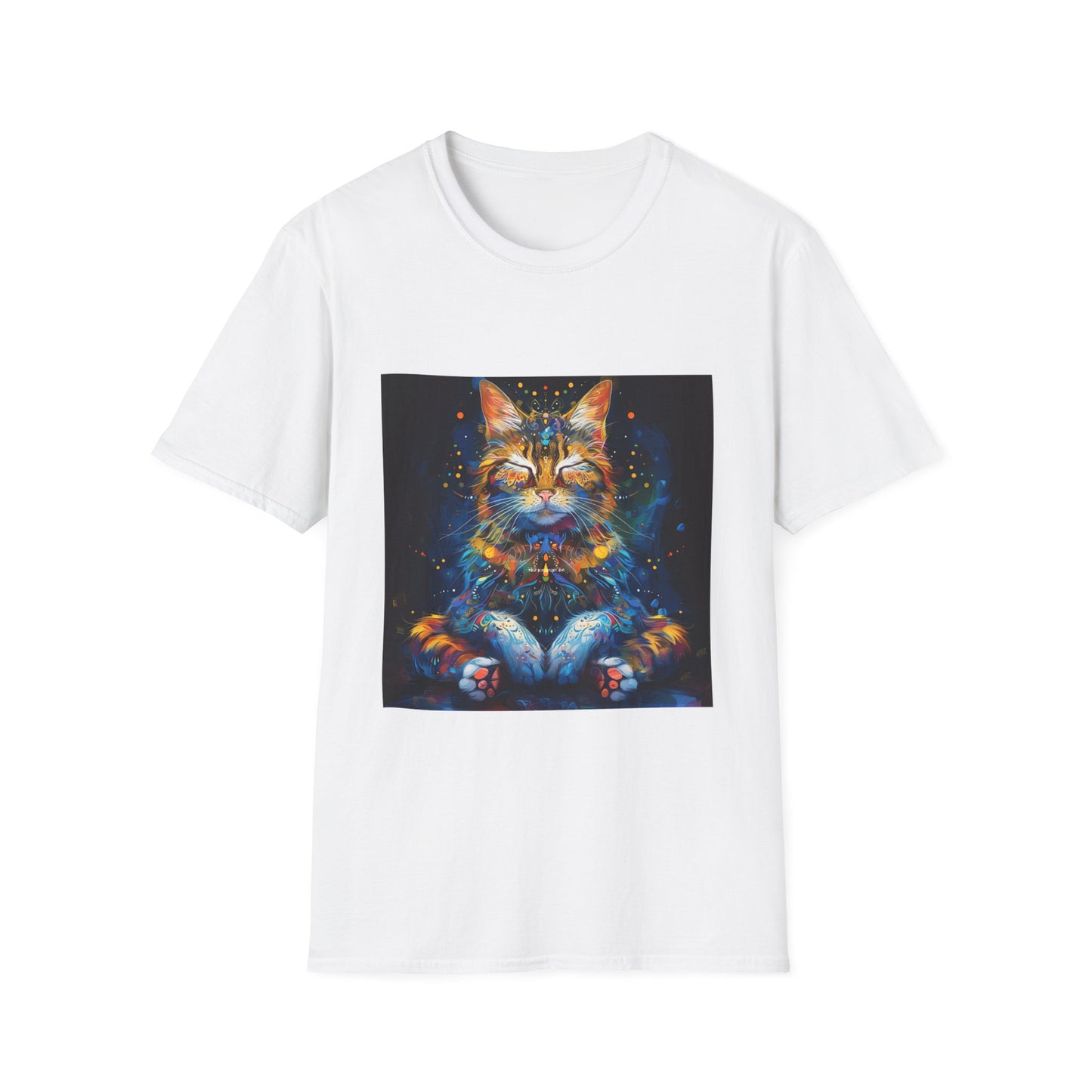Meditating Cat Graphic Yoga Shirt, Cat Lover's Graphic Tee Graphic Unisex T- Shirt, T-Shirt Cat Lovers Gift Softstyle T-Shirt Tee Teeshirt Stylized Cat