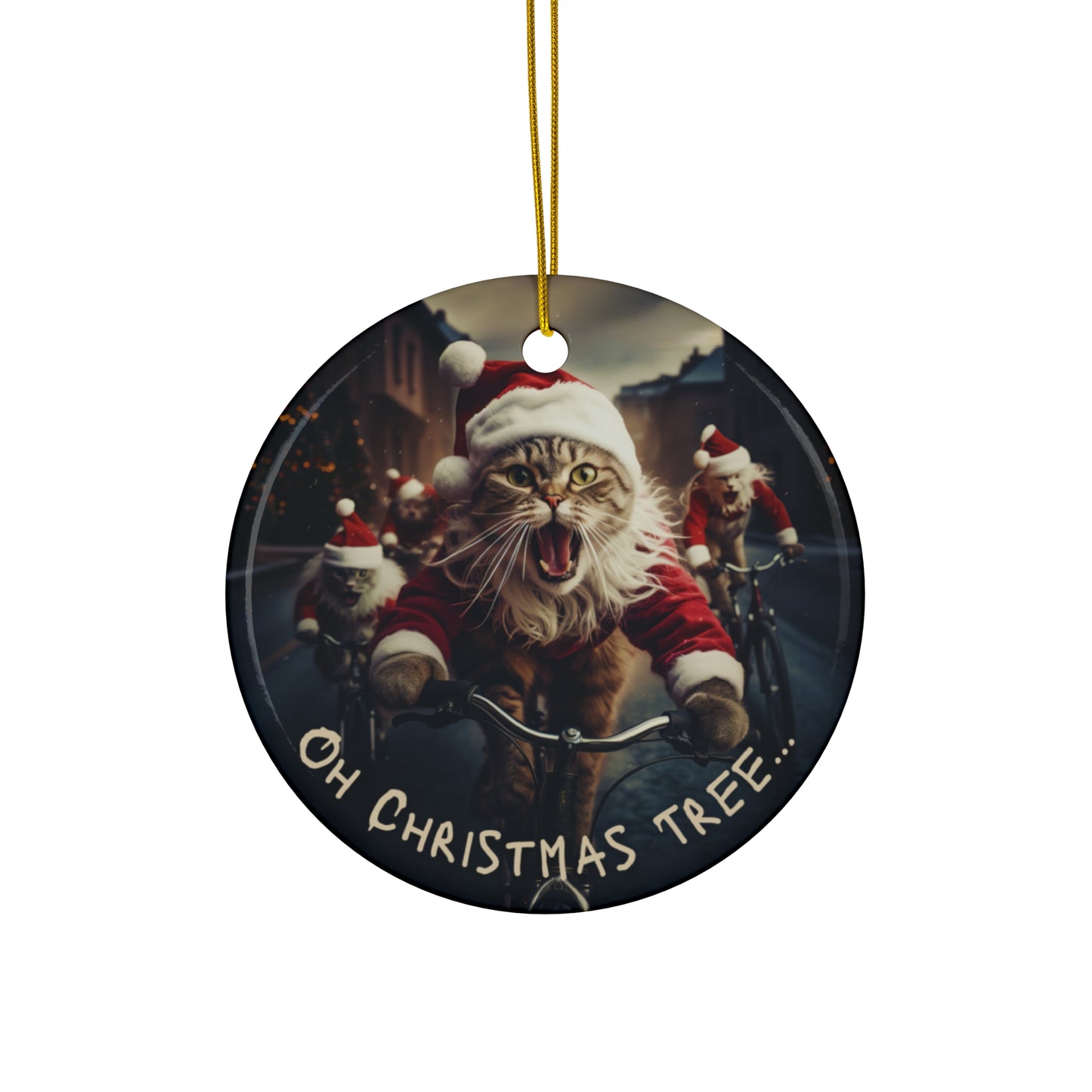 Cat Lovers, Cats on Bikes, Cats with Christmas Hats, Cats Christmas Tree Gang Gift, Christmas Ornament, Ceramic Cat Lover Gift,