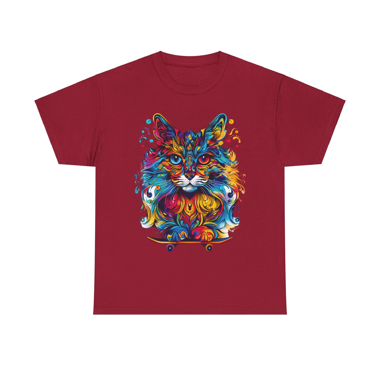 Skateboard Cat (V4) Skater Cat Art Gift - Cool Cats Unisex Heavy Cotton Tee T-Shirt