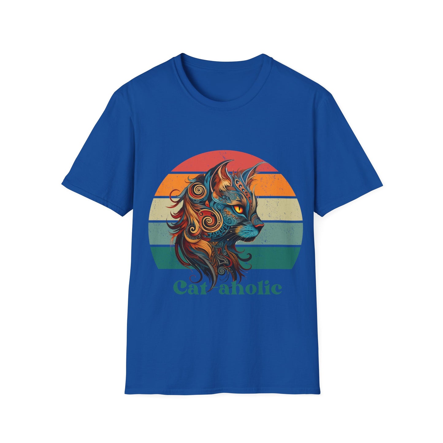 Retro Cat-aholoic Cat Shirt, Cat Lover's Graphic T-shirt, Boho retro Gift Unisex Tee Shirt, T-Shirt Cat Lovers Gift Softstyle T-Shirt Tee Teeshirt 60s 70s