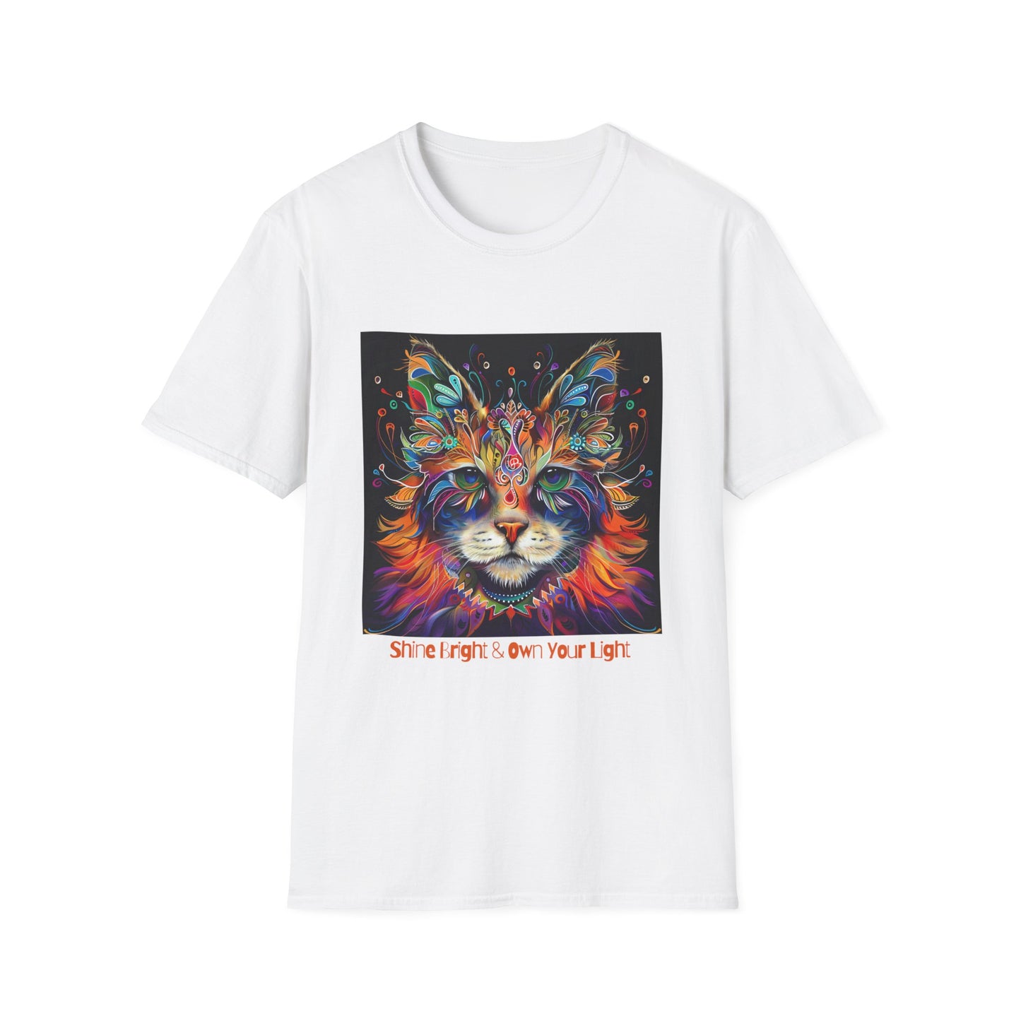 "Shine Bright and Own Your Light" Cat Shaman Graphic Cat Tee, Cat Lover's Graphic Tee Graphic Unisex T- Shirt, T-Shirt Cat Lovers Gift Softstyle T-Shirt Tee Teeshirt Stylized Cat