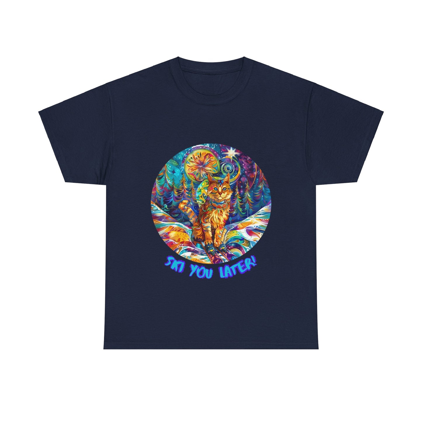 Ski You Later - Ski, Snow, Snowboard Winter Sports Cat Cat Art Graphic Tee, Ski Gift - Cool Cats Unisex Heavy Cotton Tee T-Shirt