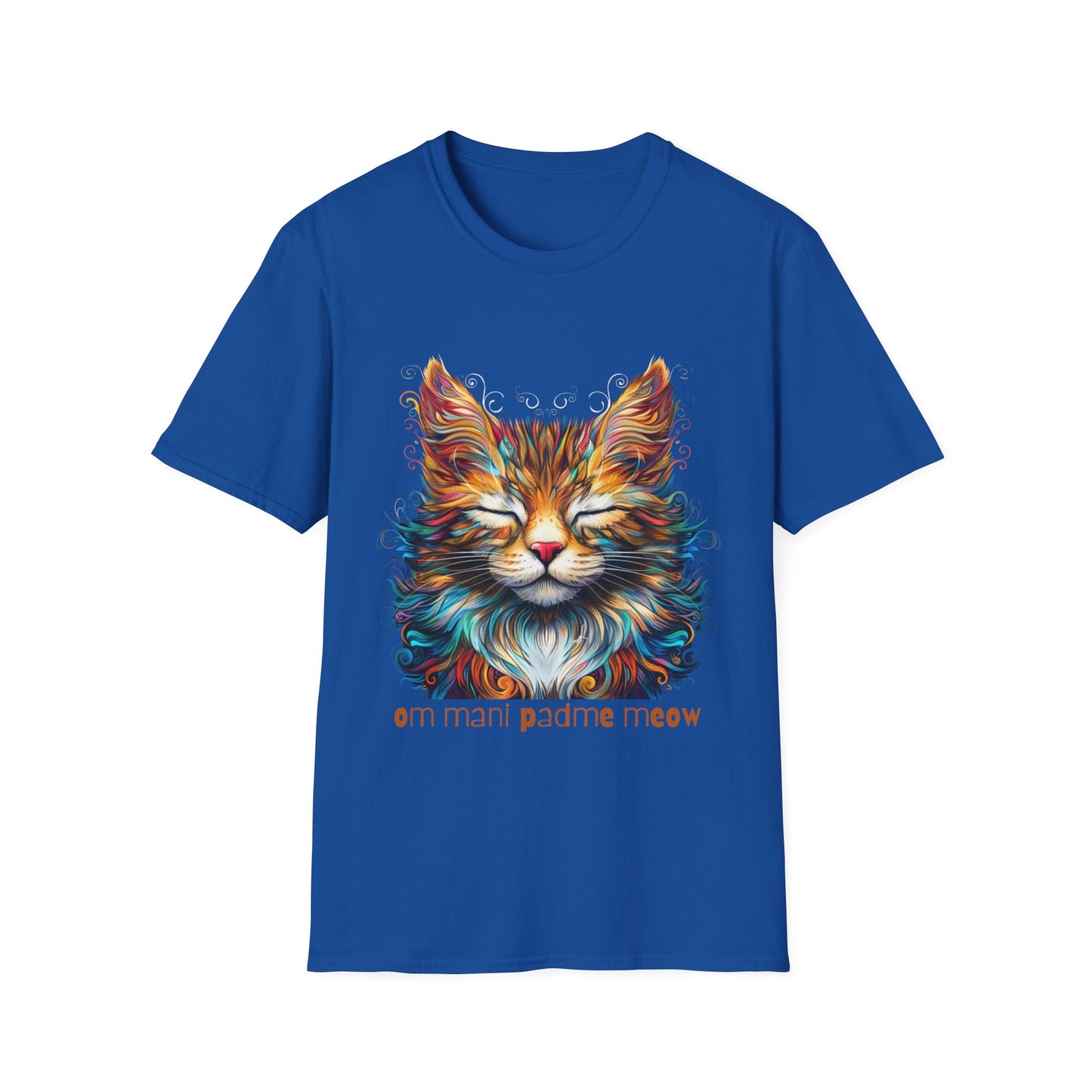 Om Mani Padme Meow - Meditating Cat Shirt, Cat Lover's Graphic Tee Graphic Unisex T- Shirt, T-Shirt Cat Lovers Gift Softstyle T-Shirt Tee Teeshirt Stylized Cat