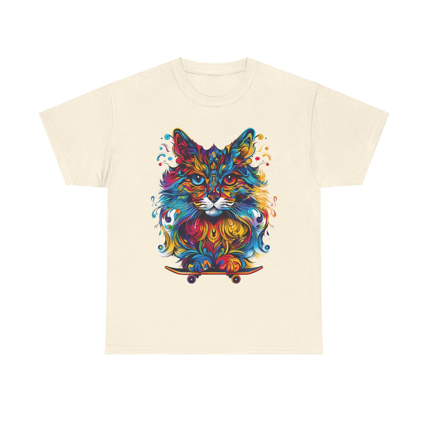 Skateboard Cat (V4) Skater Cat Art Gift - Cool Cats Unisex Heavy Cotton Tee T-Shirt