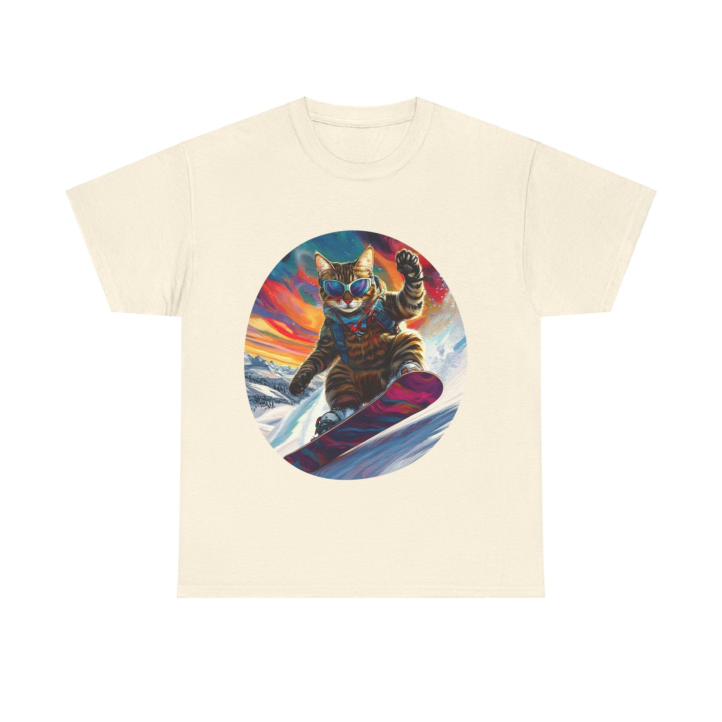 Snowboard Cat (V4) Extreme Winter Sports Ski Cat Art Gift - Cool Cats Unisex Heavy Cotton Tee T-Shirt