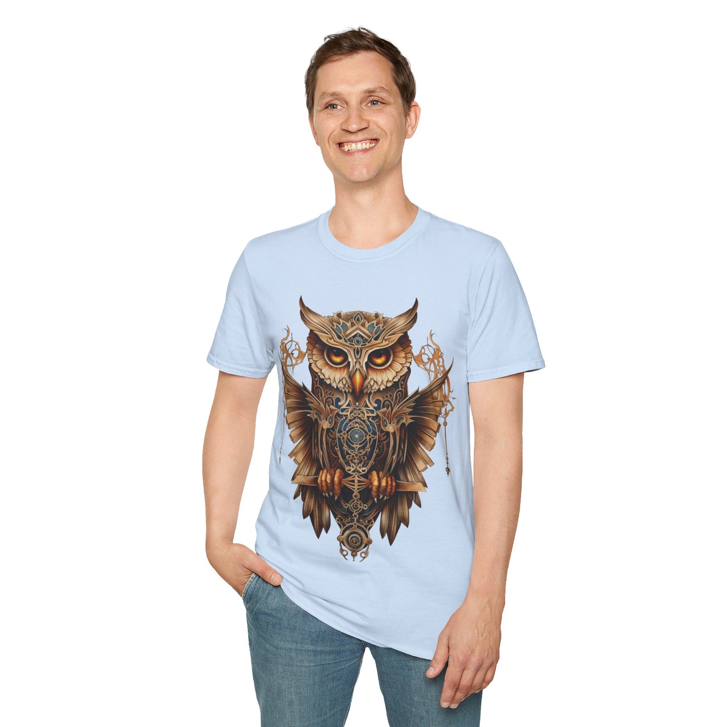 Art Deco Style Owl, Golden Owl Shirt, 1920's Steampunk Owl Christmas Gift Unisex Tee Shirt, T-Shirt Softstyle T-Shirt Tee Teeshirt