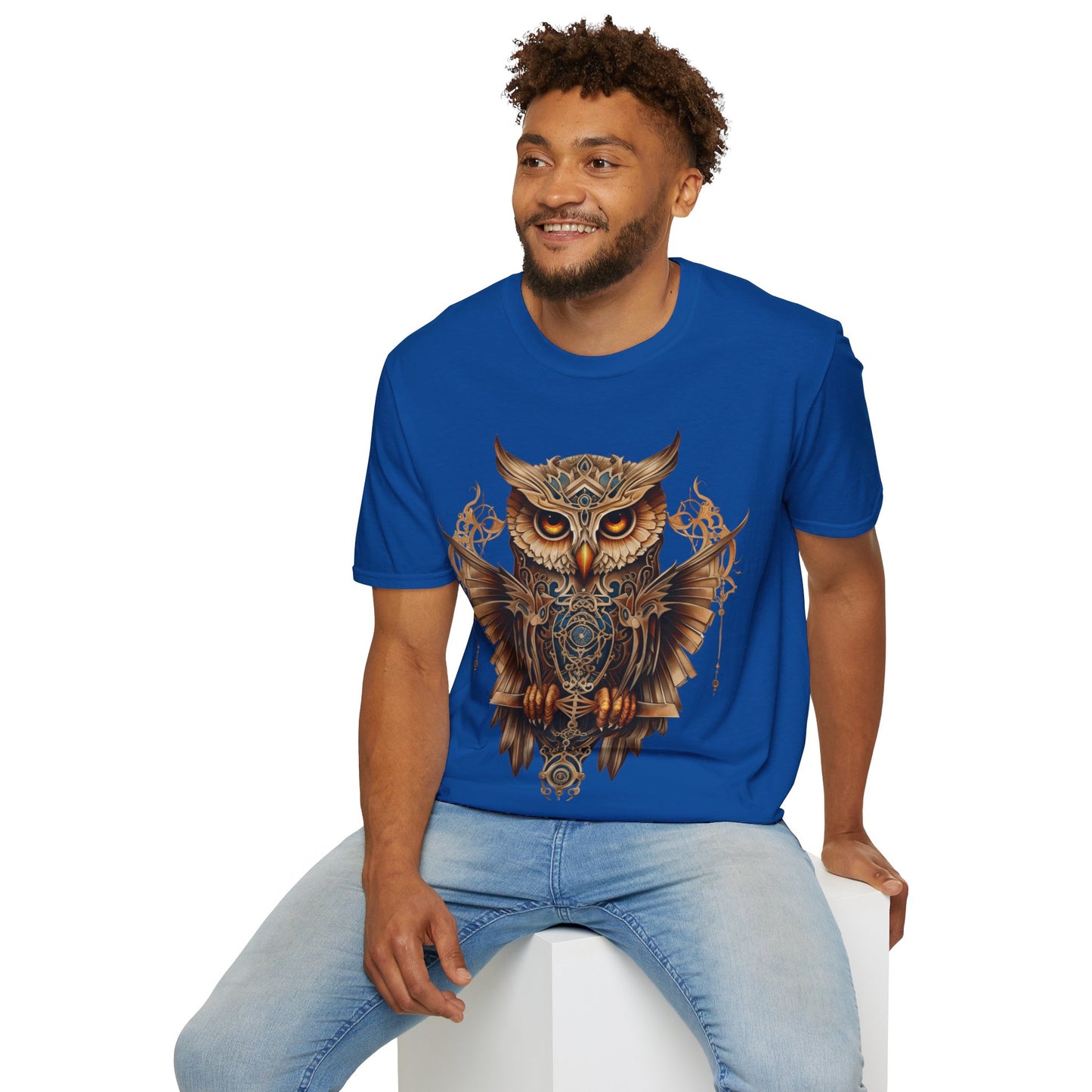 Art Deco Style Owl, Golden Owl Shirt, 1920's Steampunk Owl Christmas Gift Unisex Tee Shirt, T-Shirt Softstyle T-Shirt Tee Teeshirt