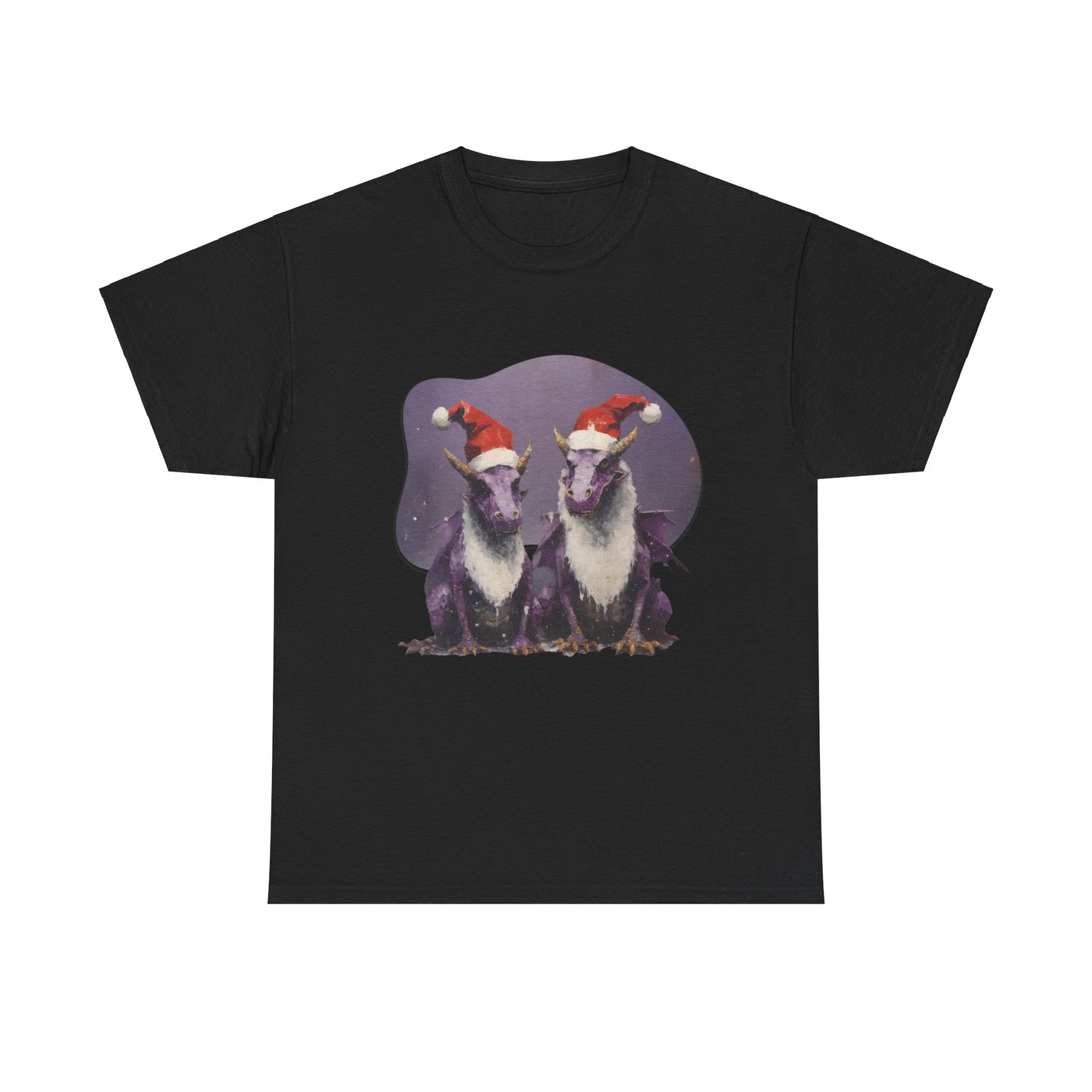 Holiday Dragon Graphic Tee - Dragon in Santa Hat T-shirt - Dragon Lovers Unisex Heavy Cotton Tee T-Shirt
