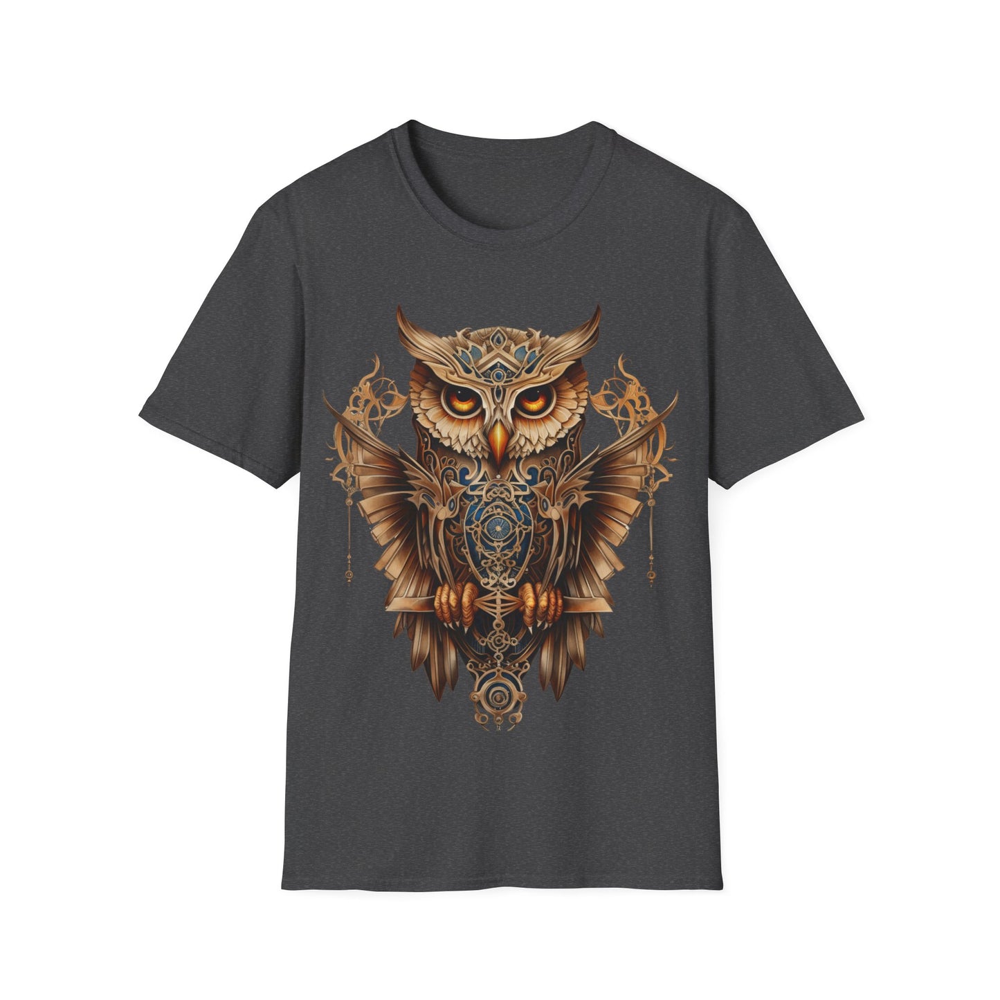 Art Deco Style Owl, Golden Owl Shirt, 1920's Steampunk Owl Christmas Gift Unisex Tee Shirt, T-Shirt Softstyle T-Shirt Tee Teeshirt