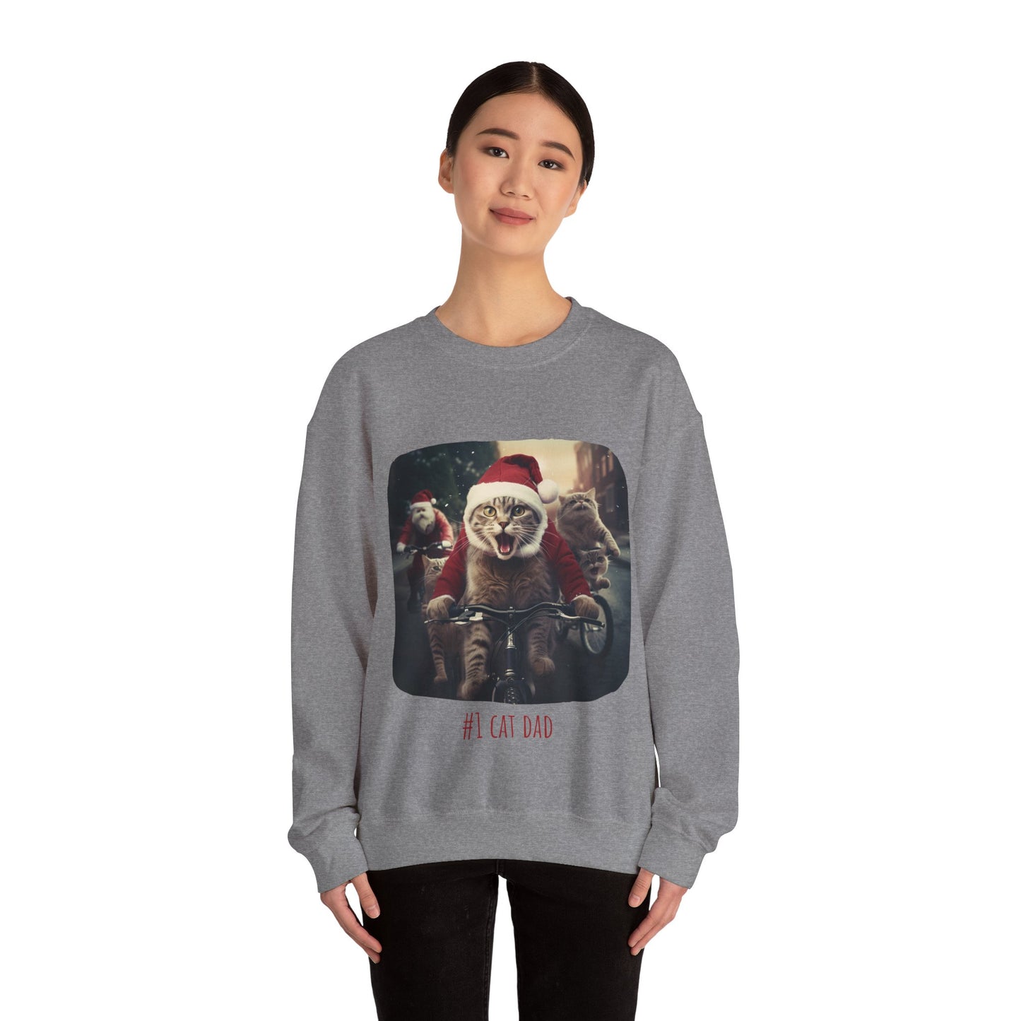 Fun Cat Dad, #1 Christmas Cat, Cat Lovers Gift, Kitty Cat Christmas Shirt Mens Unisex Size Sweatshirt Sweat Shirt, Many Colors