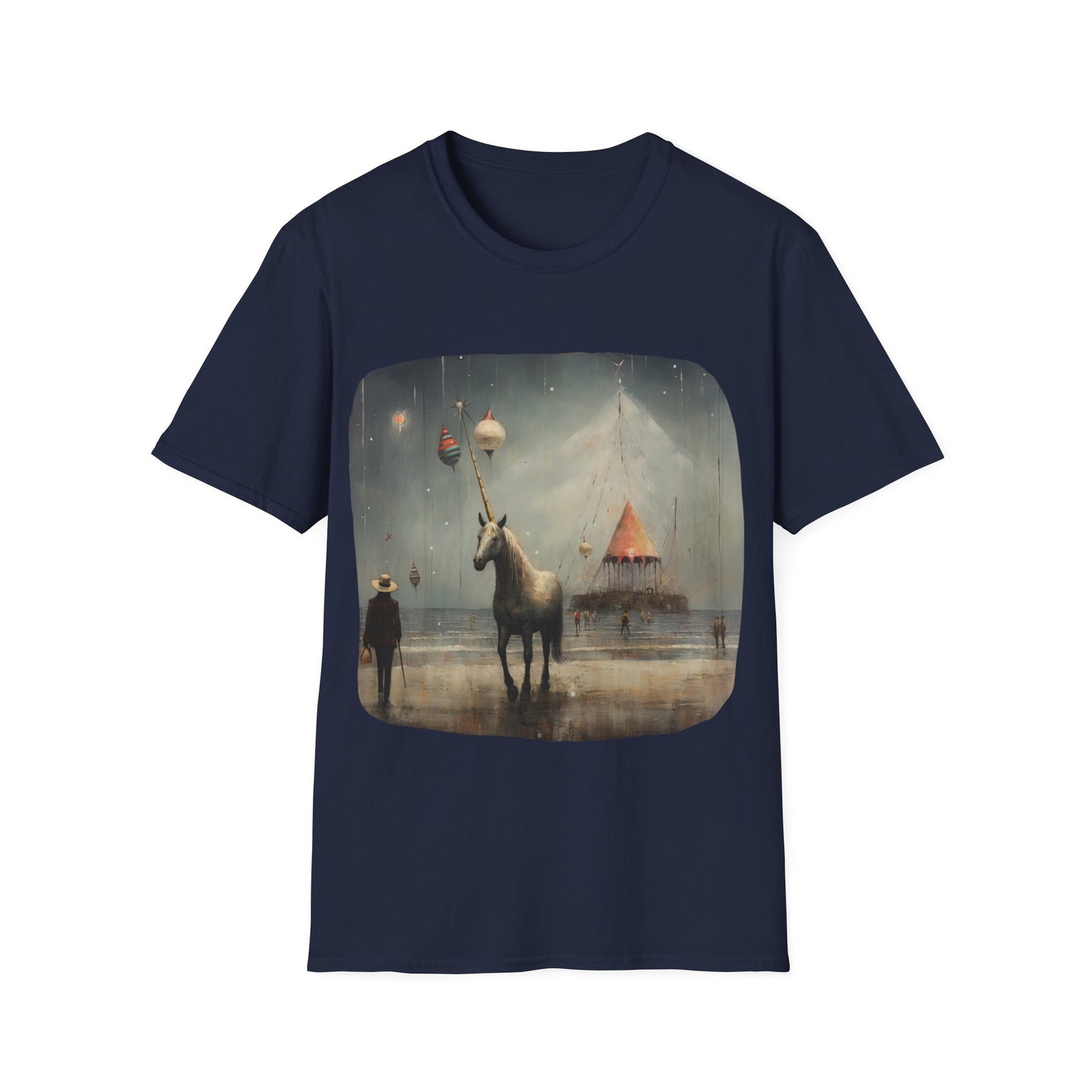Unicorn with Holiday Ornament, Unicorn Christmas Gift Unisex Tee Shirt, T-Shirt Softstyle T-Shirt