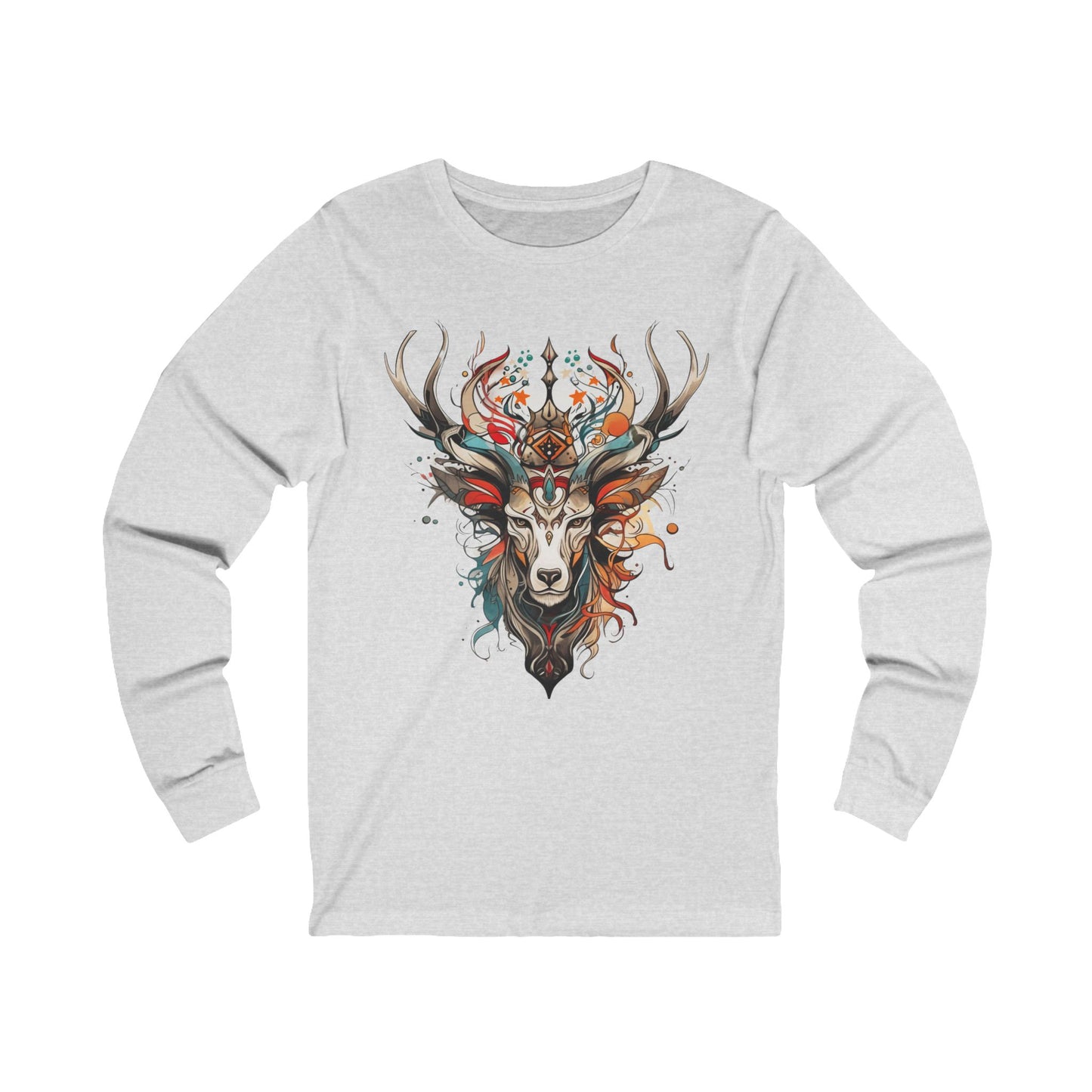 Reindeer Shirt, Deer - Reindeer, Lover's Gift Unisex Jersey Long Sleeve Tee Shirt, T-Shirt, Exotic or Tribal Reindeer