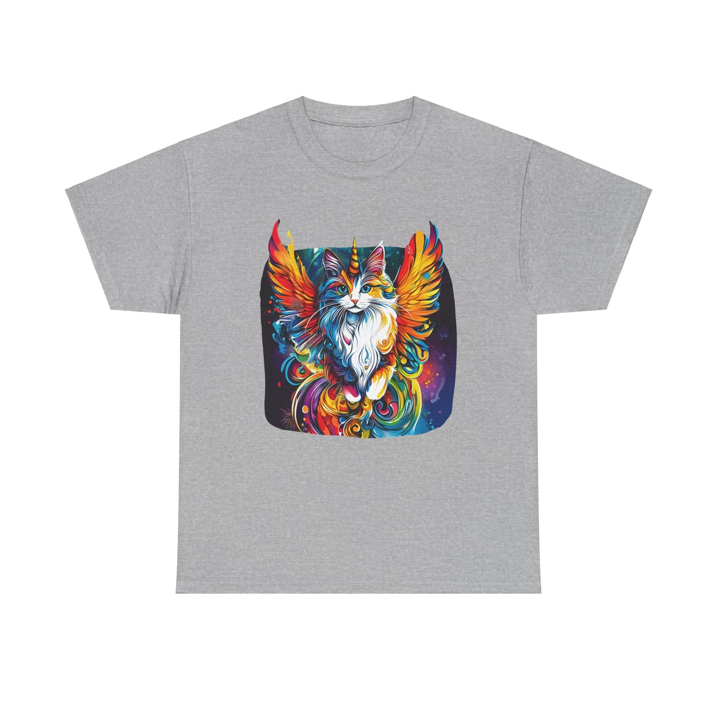 Golden Wings Angel CatUnicorn, Cat Memorial Unicorn Cat with Angel Wings Graphic Tee- Cat Gift Unisex Heavy Cotton Tee T-Shirt