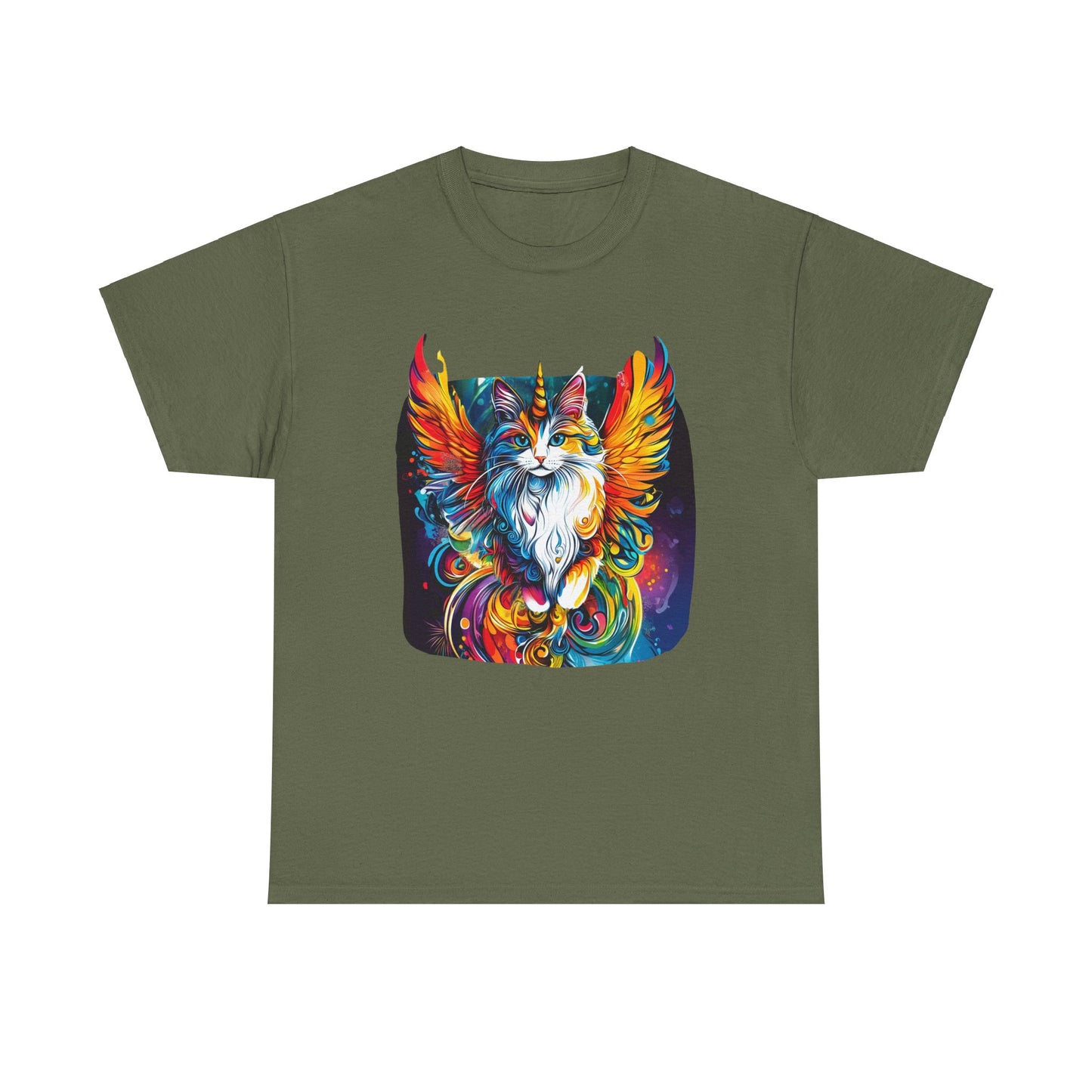 Golden Wings Angel CatUnicorn, Cat Memorial Unicorn Cat with Angel Wings Graphic Tee- Cat Gift Unisex Heavy Cotton Tee T-Shirt