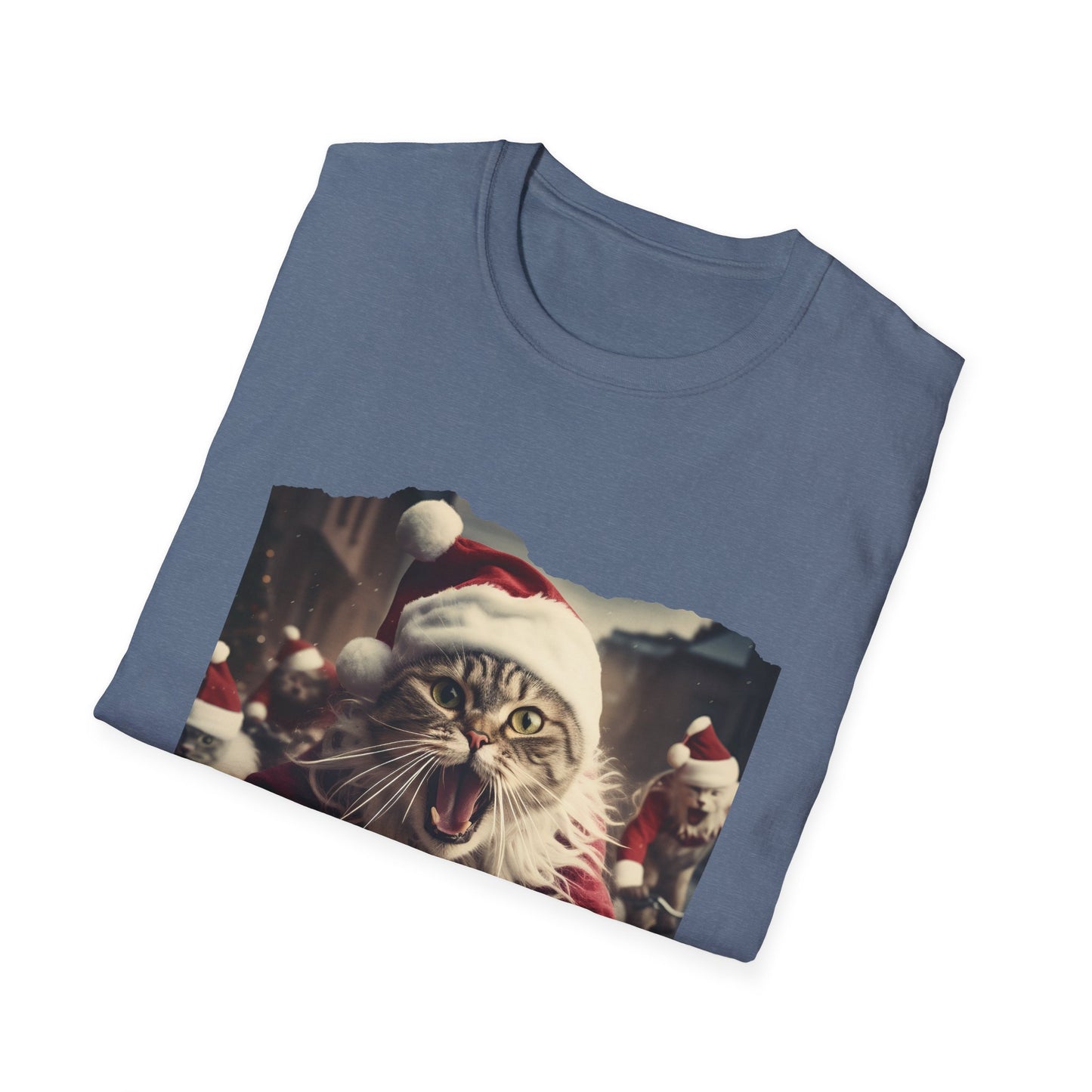 Screaming Cats on Bikes Holiday Christmas Cat Shirt, Cat Lover's Graphic Tee Graphic Unisex T- Shirt, T-Shirt Cat Lovers Gift Softstyle T-Shirt Tee Christmas JumperTeeshirt Stylized Cat
