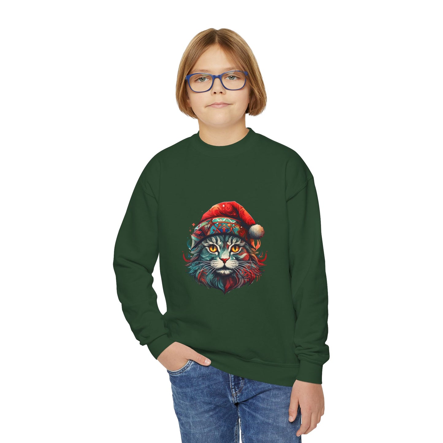 Christmas Cats in Santa Hats- Cats in Santa Hats Kids Sweatshirt - Adorable Youth Crewneck Sweatshirt -Christmas Cat Gift