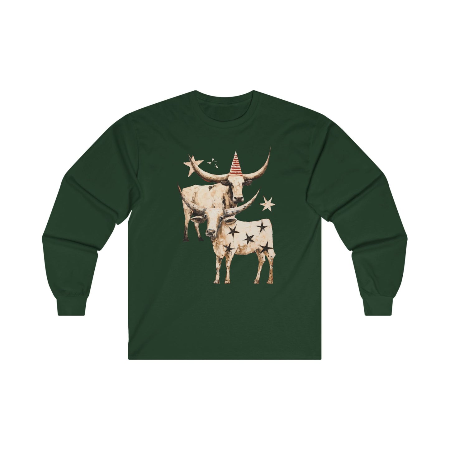 Texas Longhorn Cattle Graphic Tee, Oklahoma Cattle Country, Rodeo Gift, Cow Stars Long Sleeve T-shirt Ultra Cotton Long Sleeve Tee T-Shirt