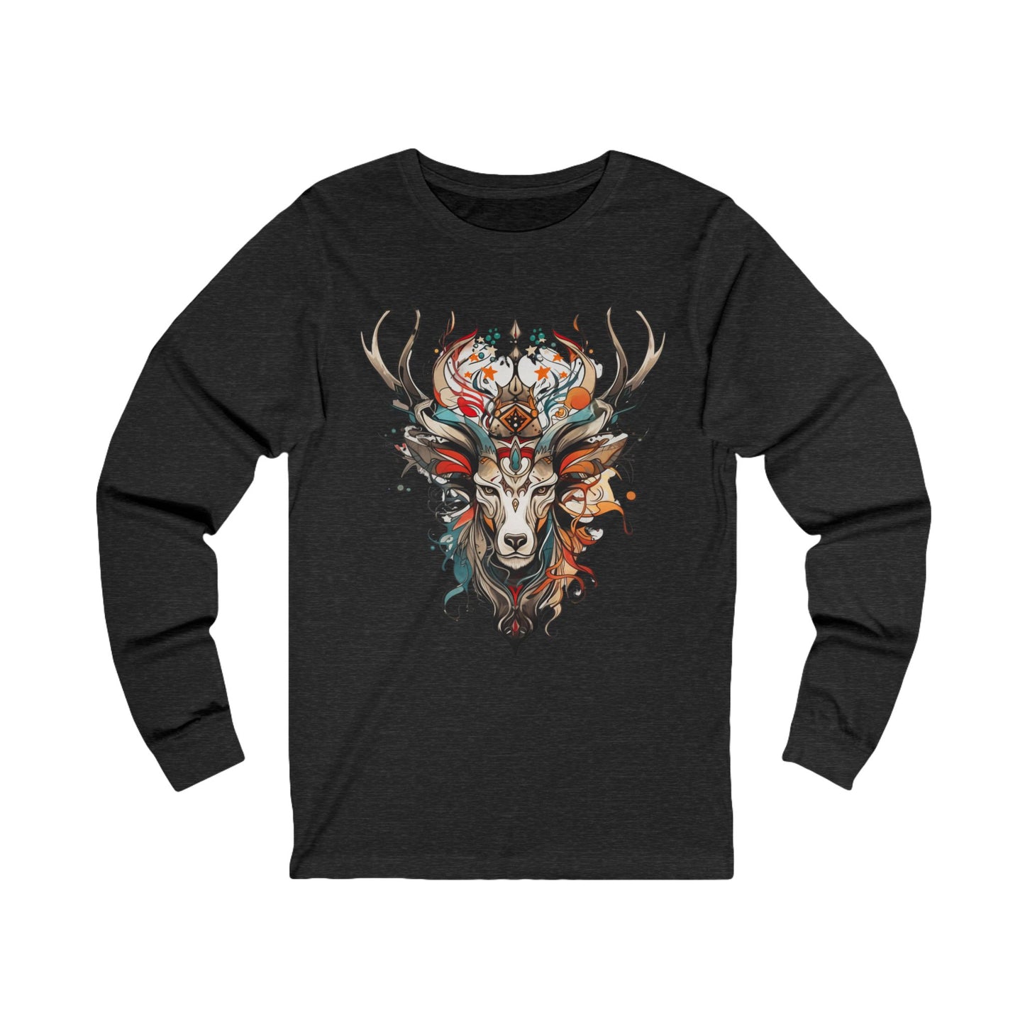 Reindeer Shirt, Deer - Reindeer, Lover's Gift Unisex Jersey Long Sleeve Tee Shirt, T-Shirt, Exotic or Tribal Reindeer