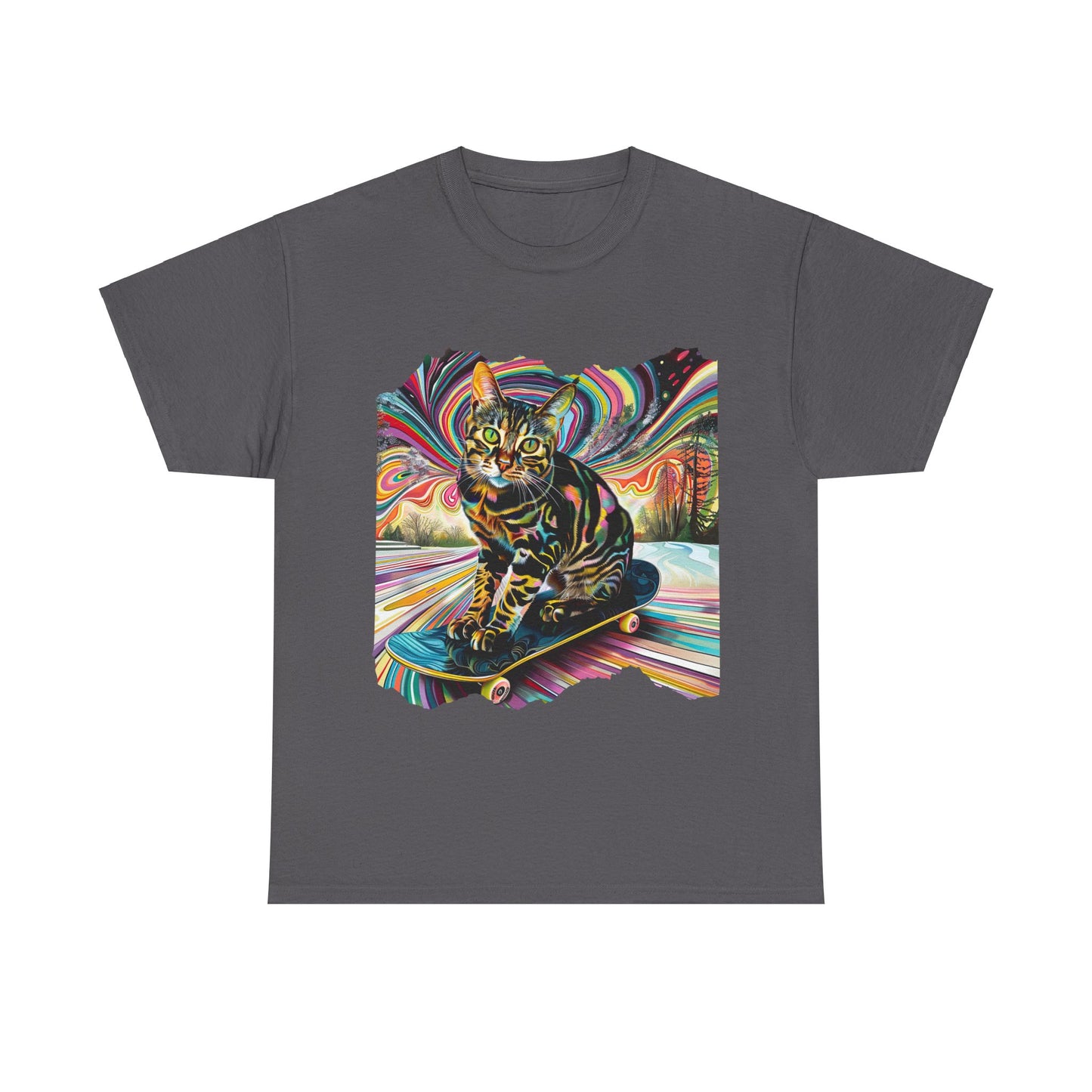 Skateboard Cat (V3) Skater Cat Art Gift - Cool Cats Unisex Heavy Cotton Tee T-Shirt