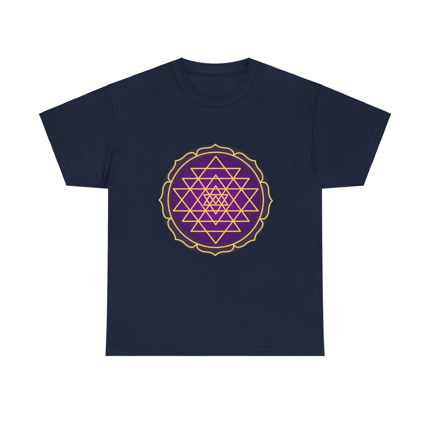 Sri Yantra, Purple Glow, Shree Yantra, Shri Chakra Nava Chakra Shirt - Graphic Tee - Yoga, Zen, Hindu Gifts Unisex Heavy Cotton Graphic Tee T-Shirt