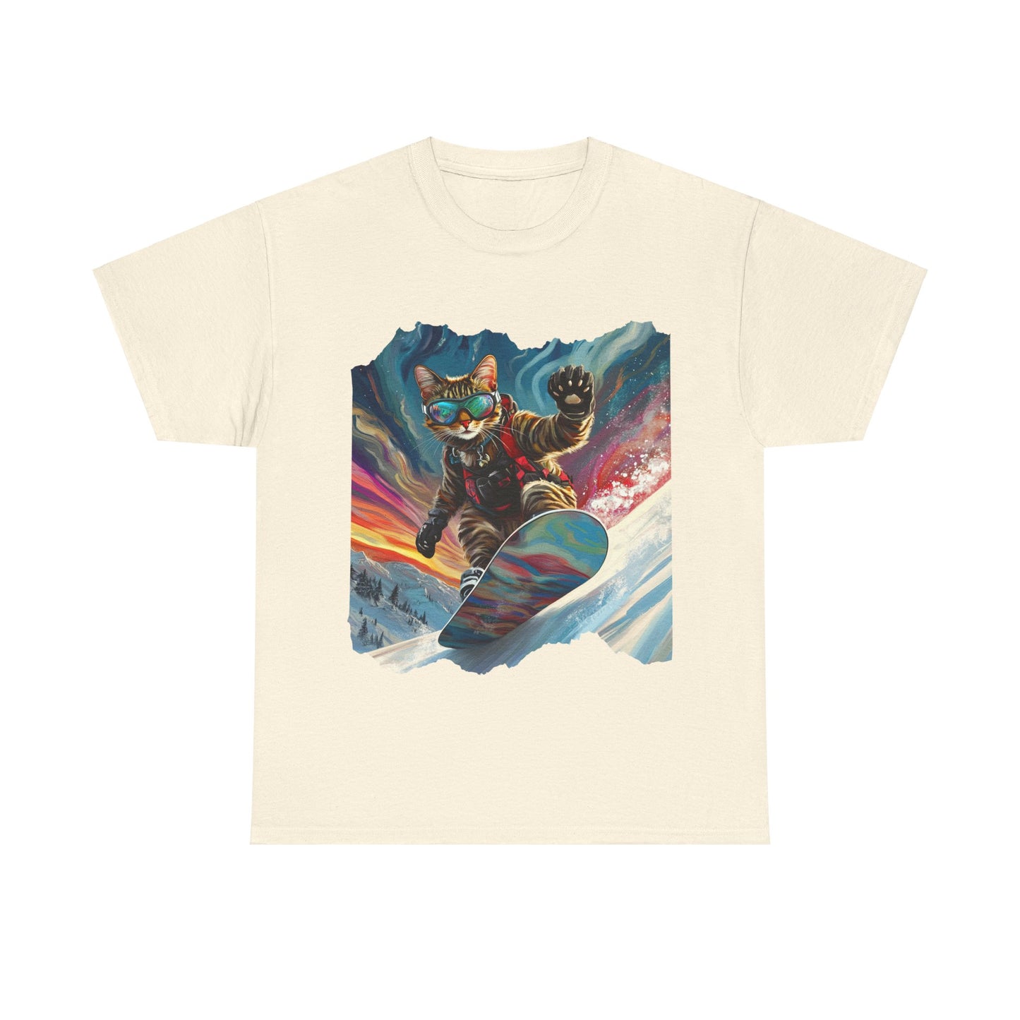 Snowboard Cat, Winter Ski Cat Art Gift - Cool Cats Unisex Heavy Cotton Tee T-Shirt
