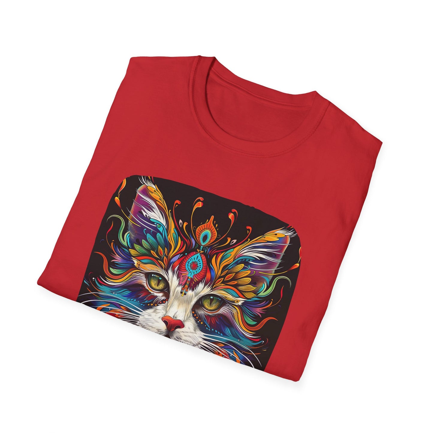 Shaman's Heart, Warrior's Spirit Graphic Cat Tee, Cat Lover's Graphic Tee Graphic Unisex T- Shirt, T-Shirt Cat Lovers Gift Softstyle T-Shirt Tee Teeshirt Stylized Cat