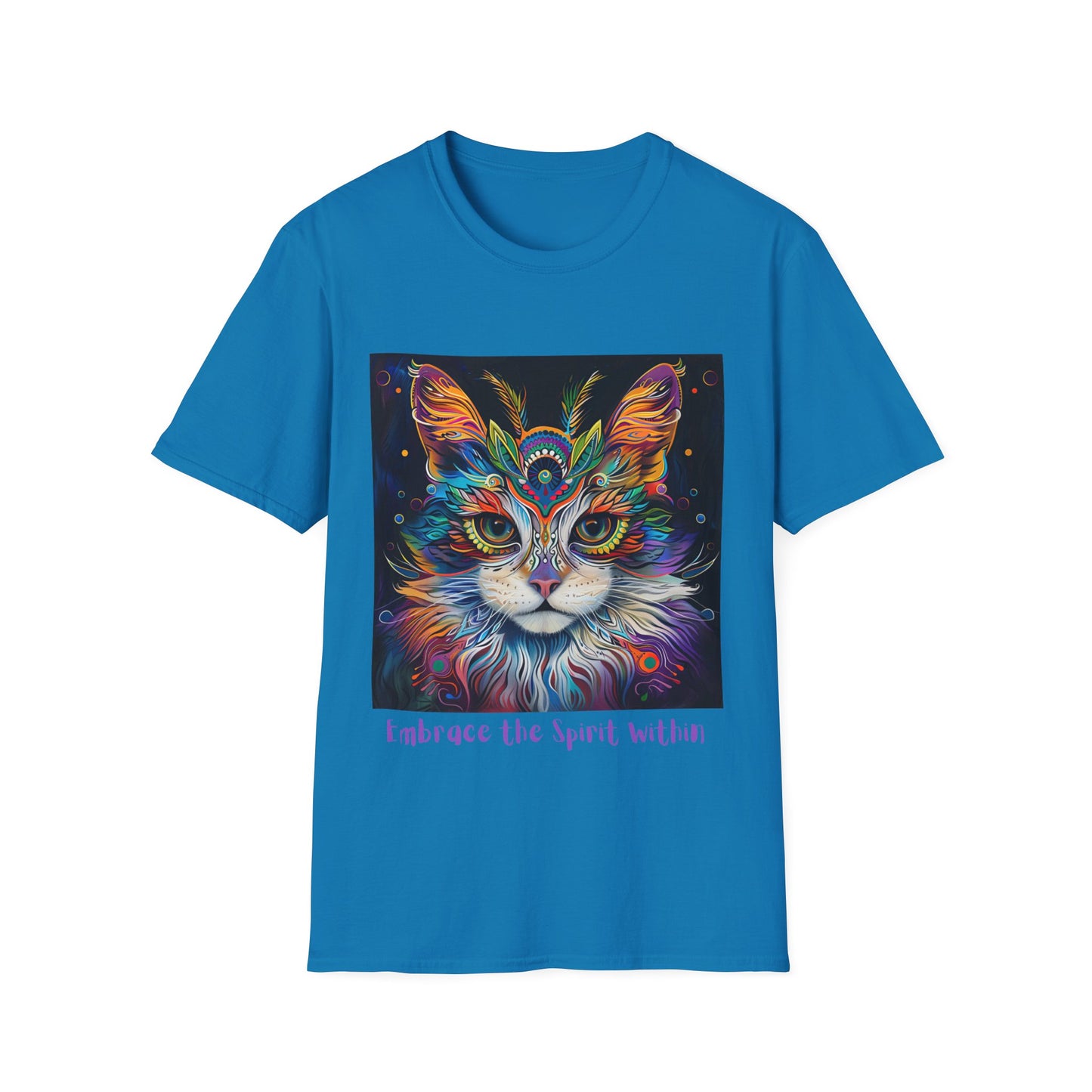 "Embrace the Spirit Within" Cat Shaman Graphic Cat Tee, Cat Lover's Graphic Tee Graphic Unisex T- Shirt, T-Shirt Cat Lovers Gift Softstyle T-Shirt Tee Teeshirt Stylized Cat
