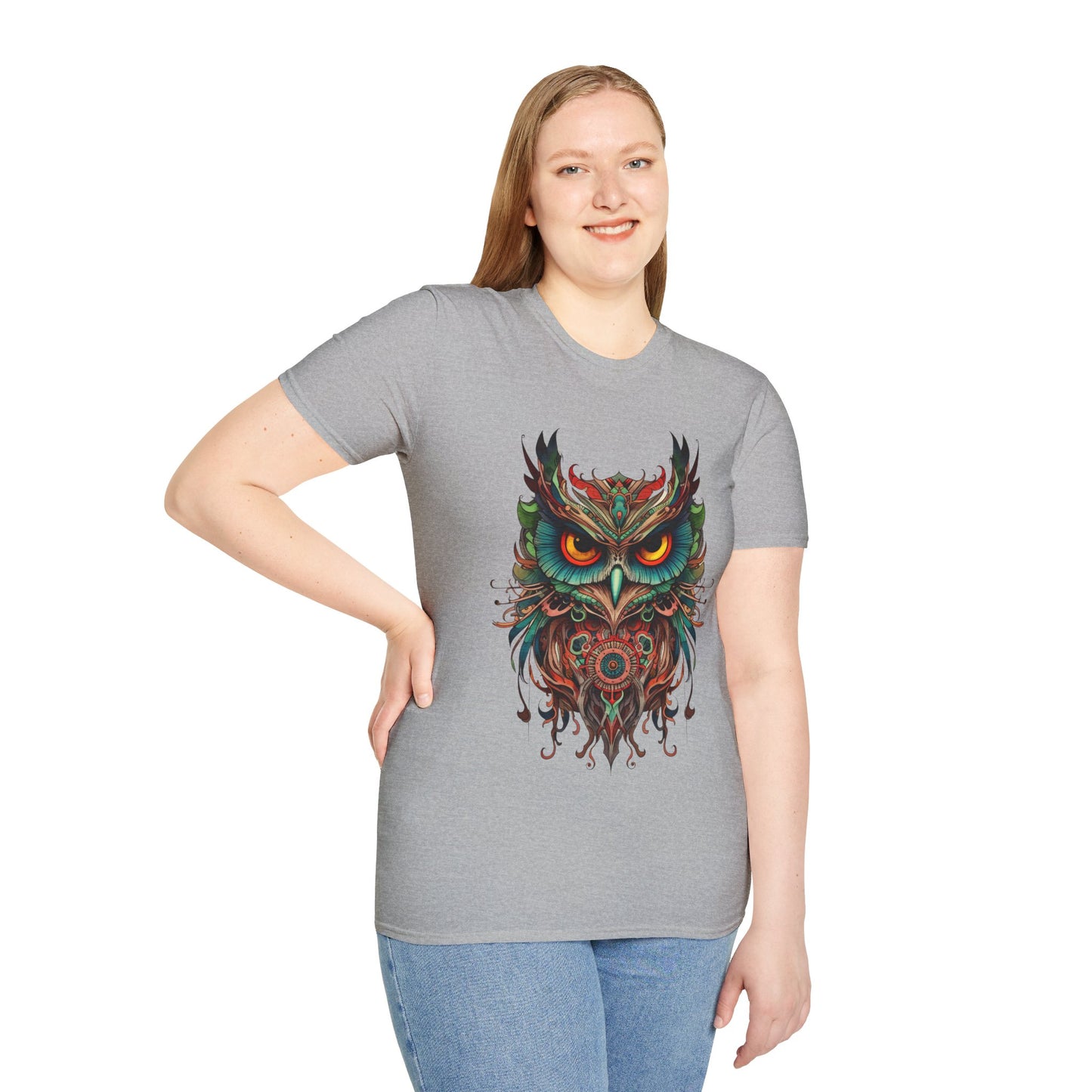 Jeweled Tone Owl, Owl Shirt, Barn Steampunk Owl Unisex Tee Shirt, T-Shirt Softstyle T-Shirt Tee Teeshirt