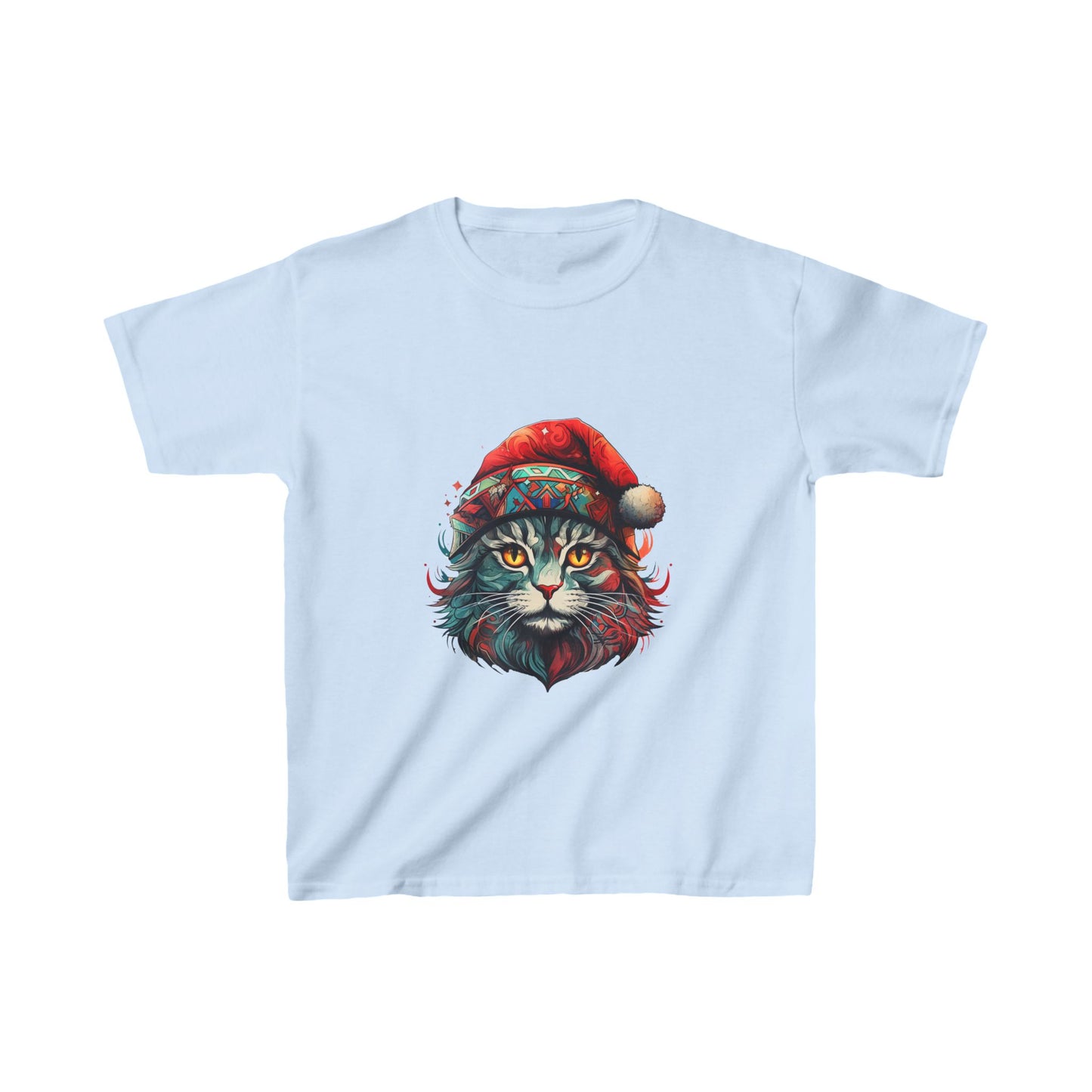 Cat with Santa Hat, Kids Cat Graphic Tee - Adorable Santa Cat Design for Young Cat Lovers