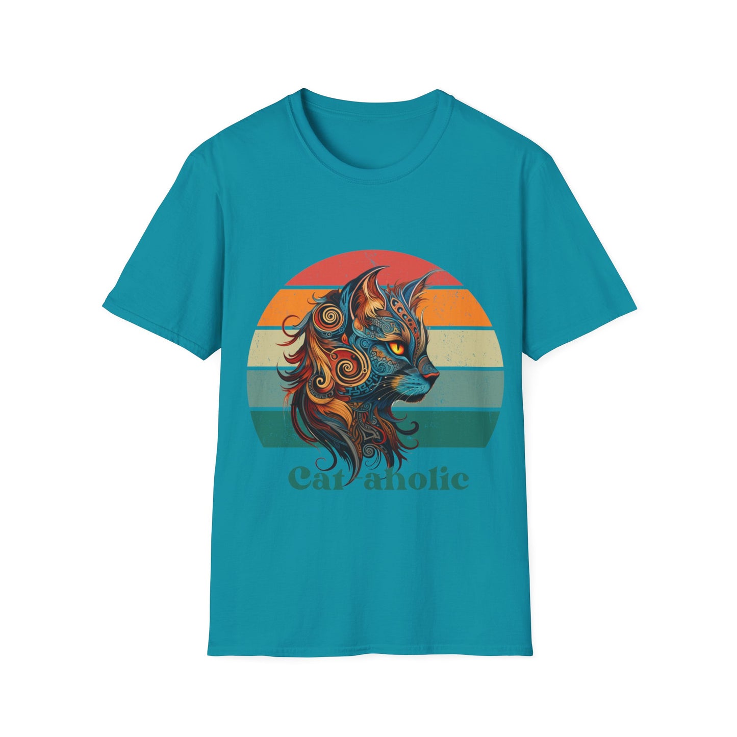 Retro Cat-aholoic Cat Shirt, Cat Lover's Graphic T-shirt, Boho retro Gift Unisex Tee Shirt, T-Shirt Cat Lovers Gift Softstyle T-Shirt Tee Teeshirt 60s 70s